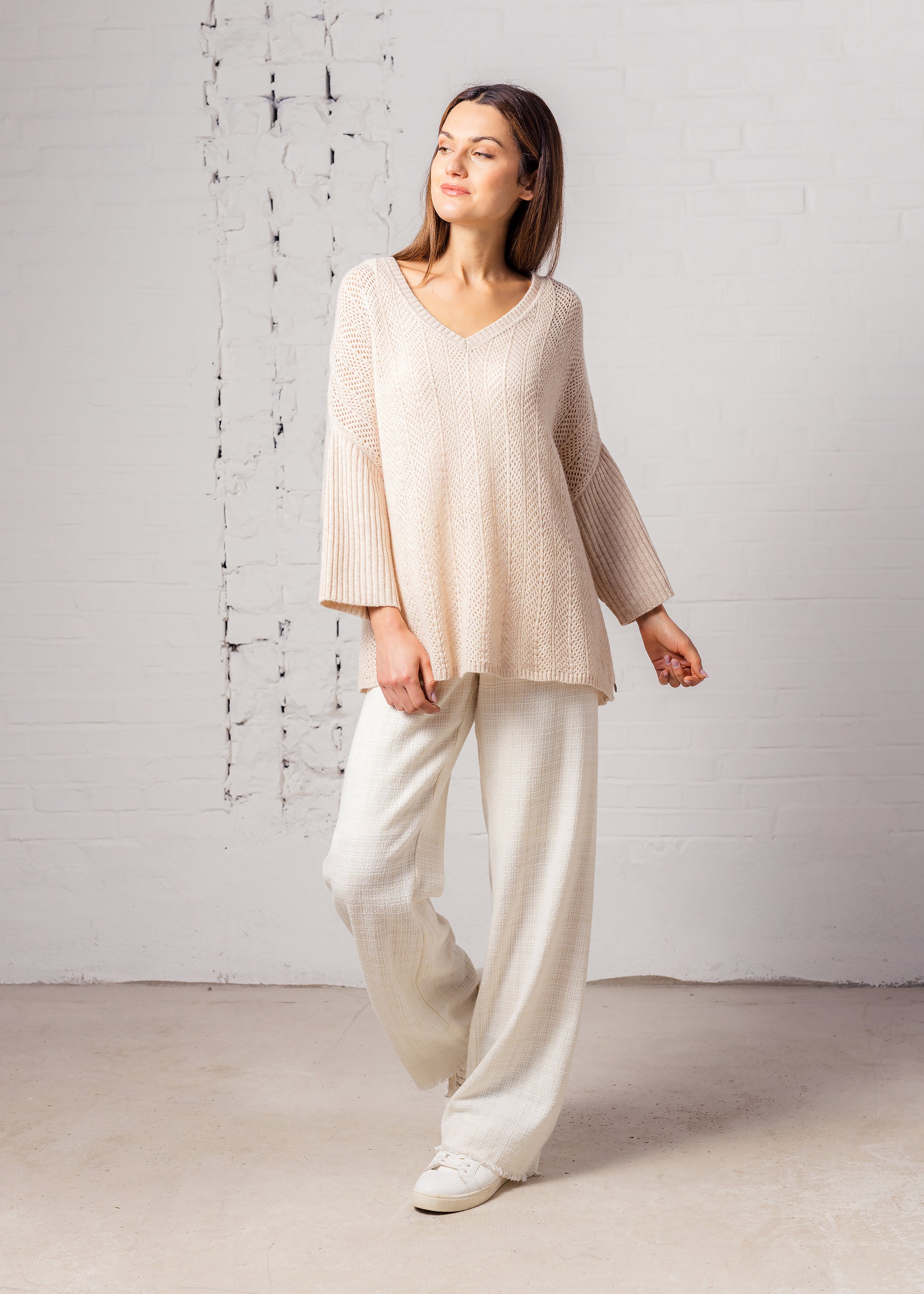 Oversized Ajour- Strick Pullover aus extrafeiner, reiner Wolle