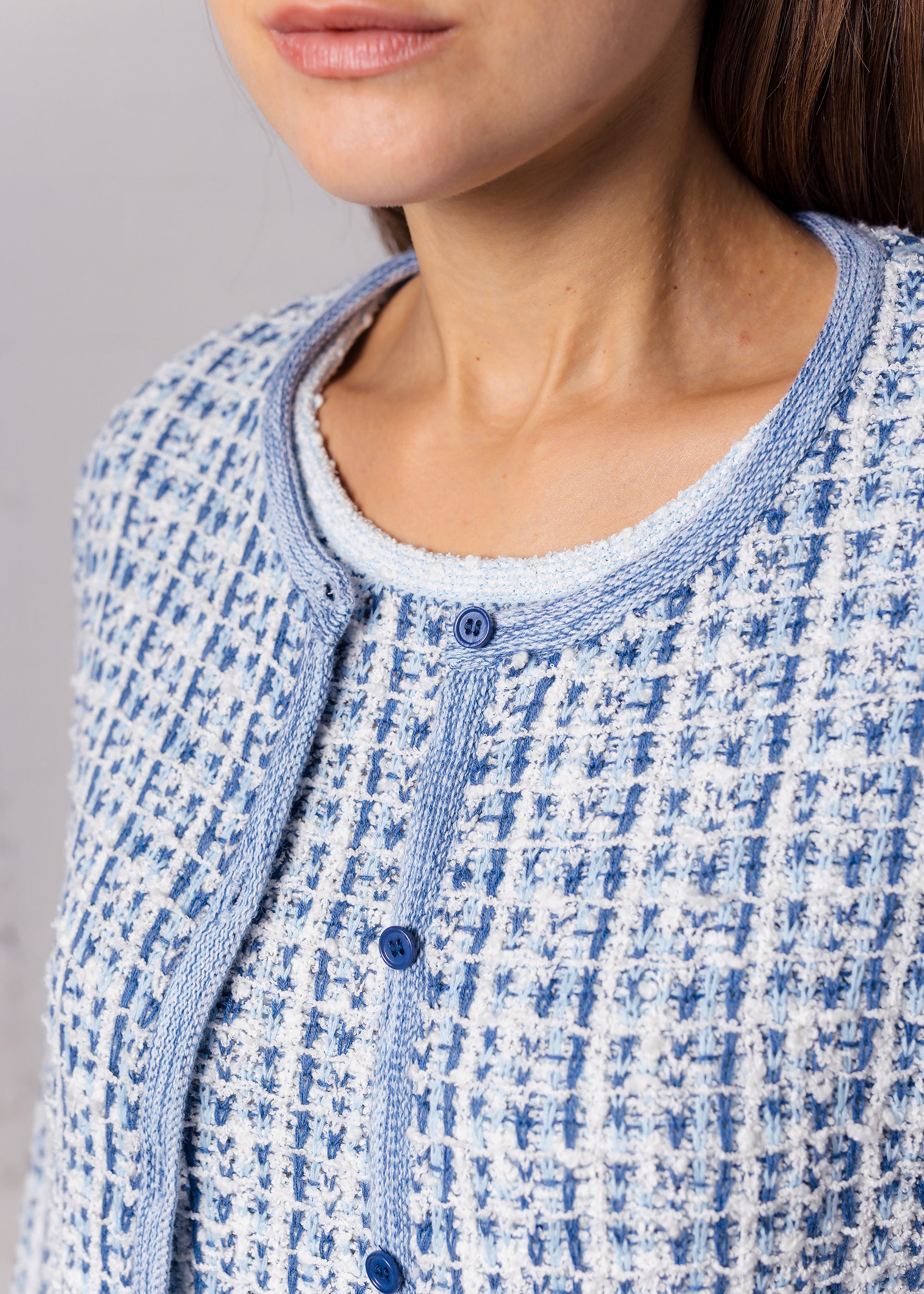Bouclé-Strickjacke aus Baumwolle- Kaschmir- Mix