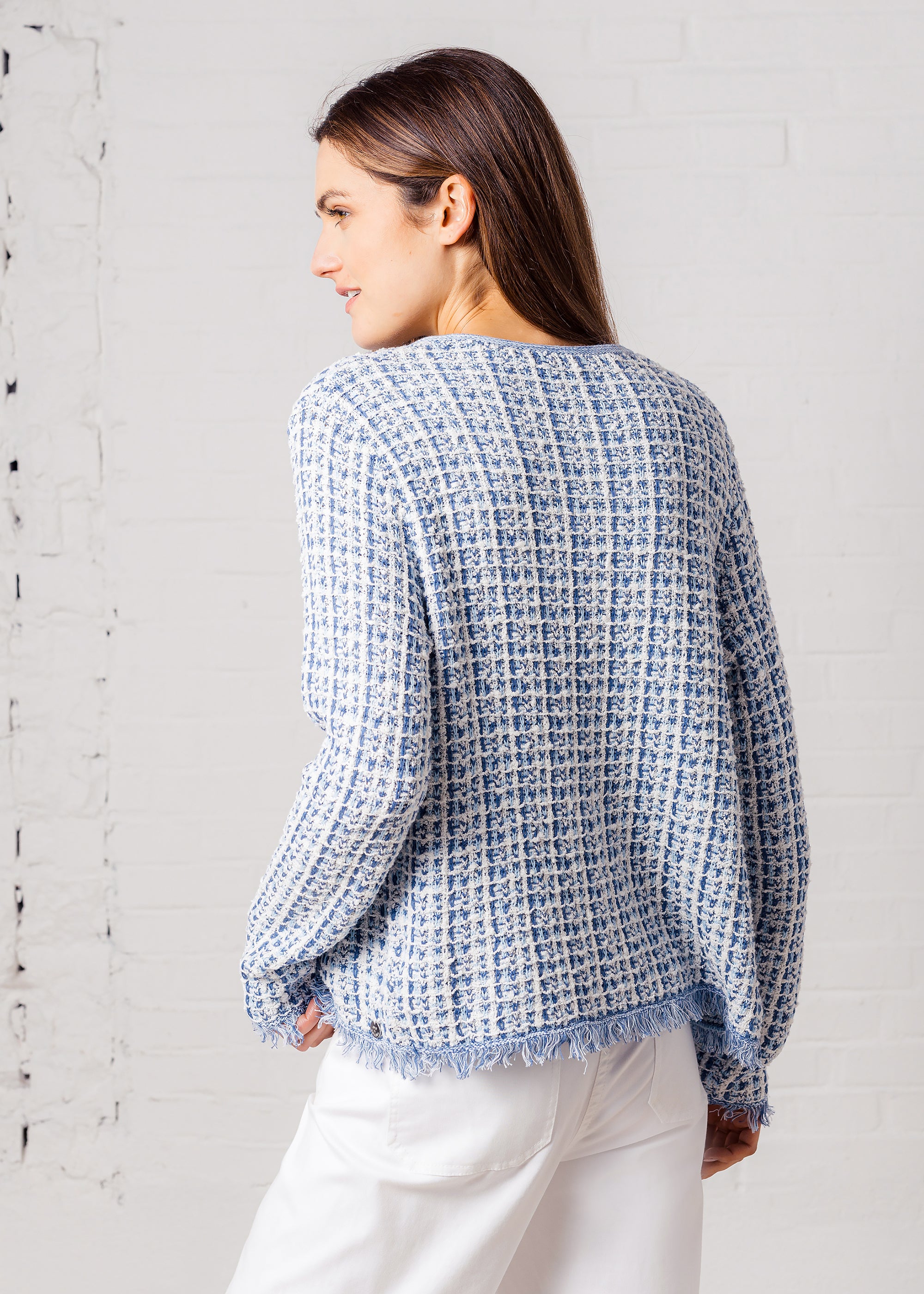 Bouclé-Strickjacke aus Baumwolle- Kaschmir- Mix