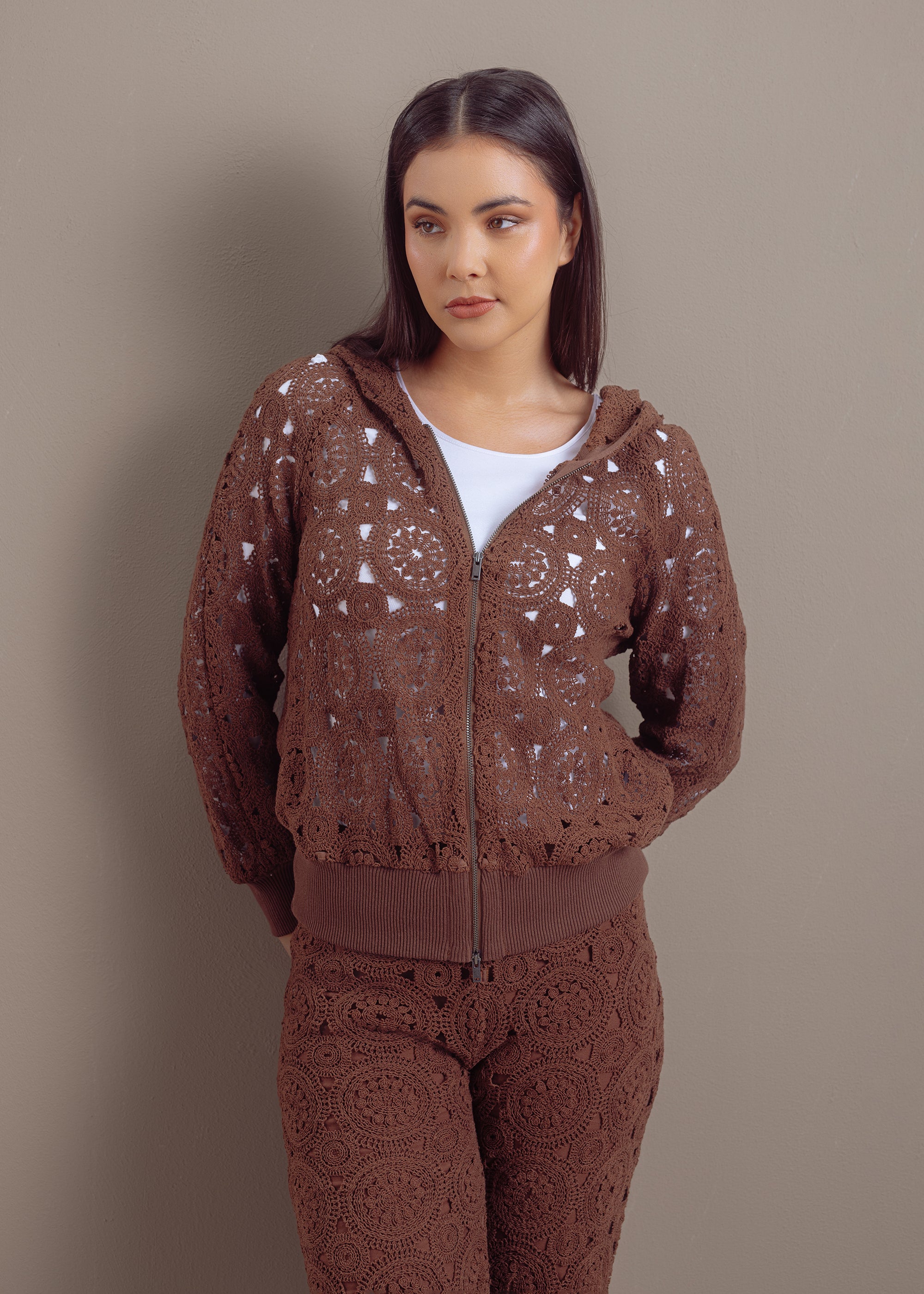 Häkel-Zipper-Hoodie aus reiner Baumwolle