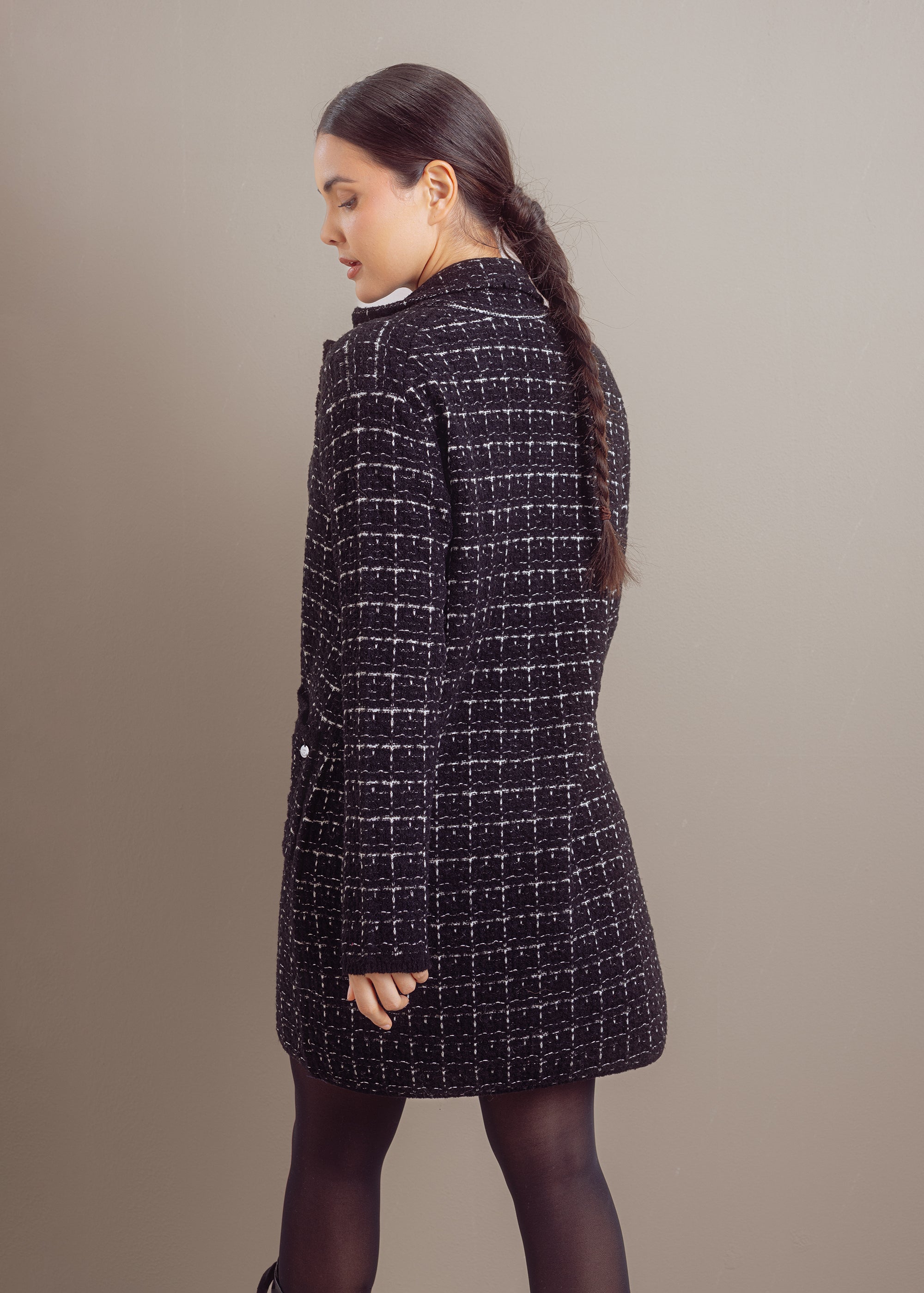 Strickjacke in Bouclé-Optik aus Woll-Baumwoll-Kaschmir-Mix