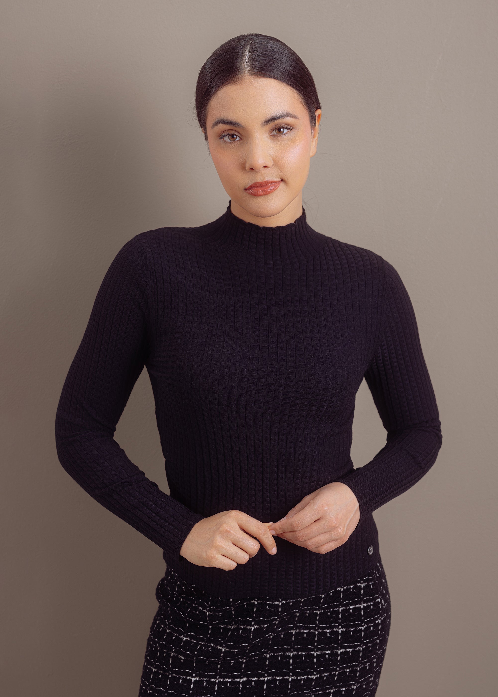 Stehkragenpullover aus Baumwoll-Mix