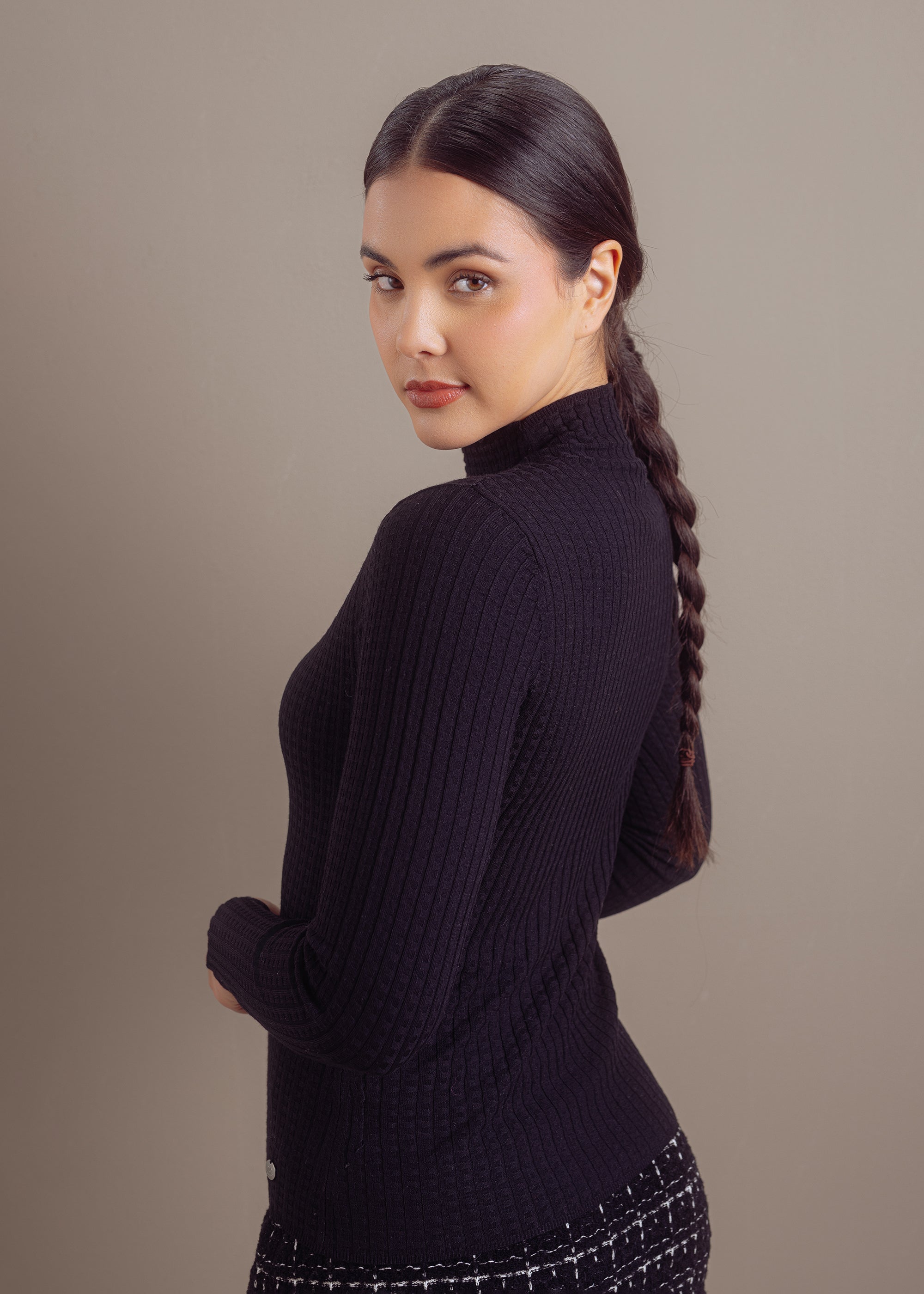 Stehkragenpullover aus Baumwoll-Mix