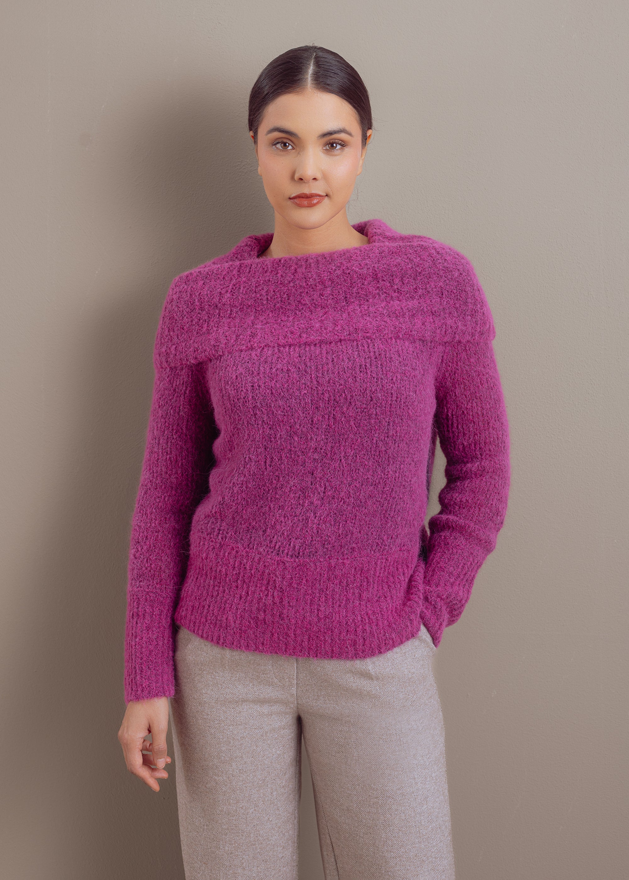 Alpaka-Woll-Mix Pullover mit breitem Kragen