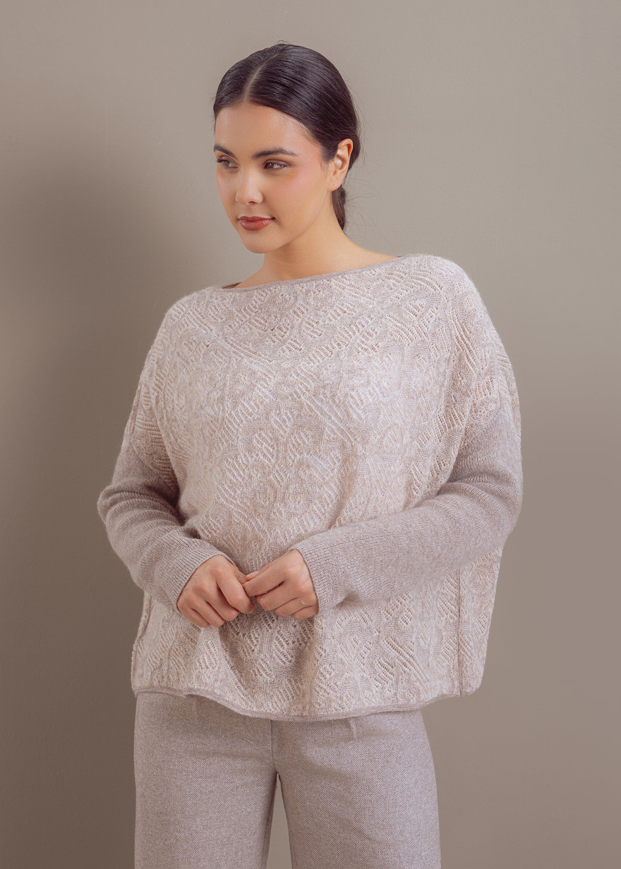 Pullover mit Allover-Struktur aus extrafeinem Alpaka-Merino-Mix