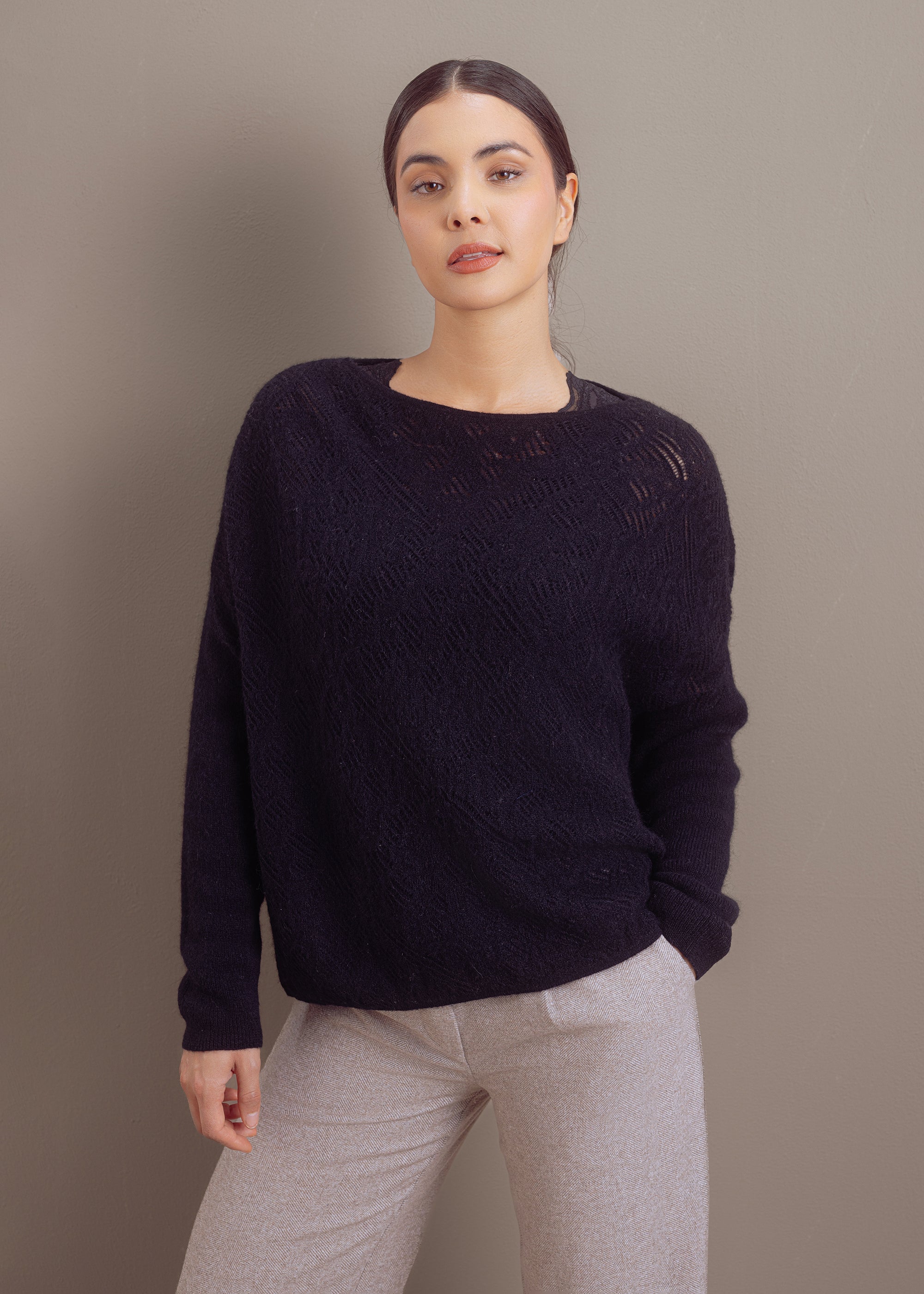 Pullover mit Allover-Struktur aus extrafeinem Alpaka-Merino-Mix