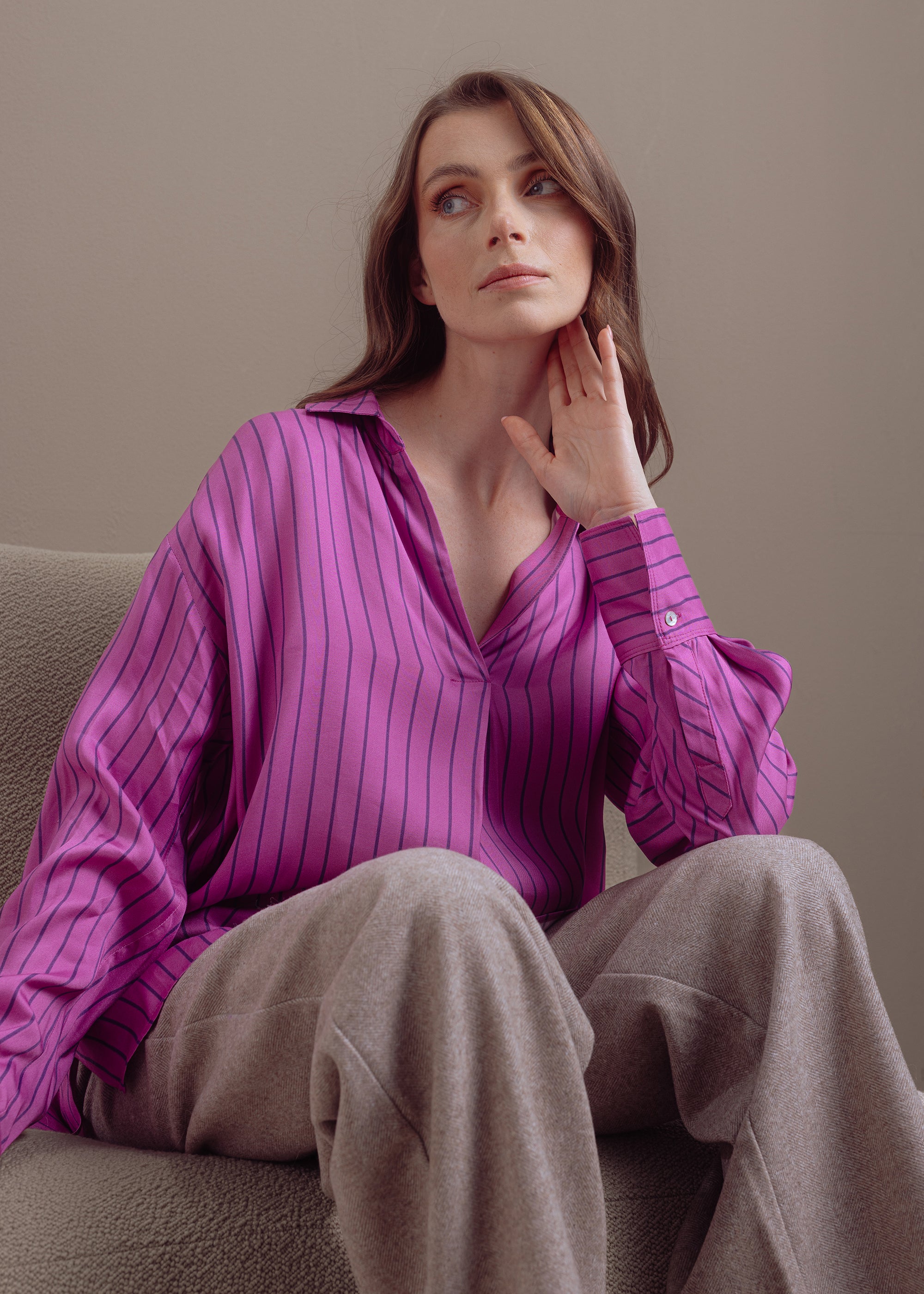 Gestreifte Oversize-Bluse aus Viskose