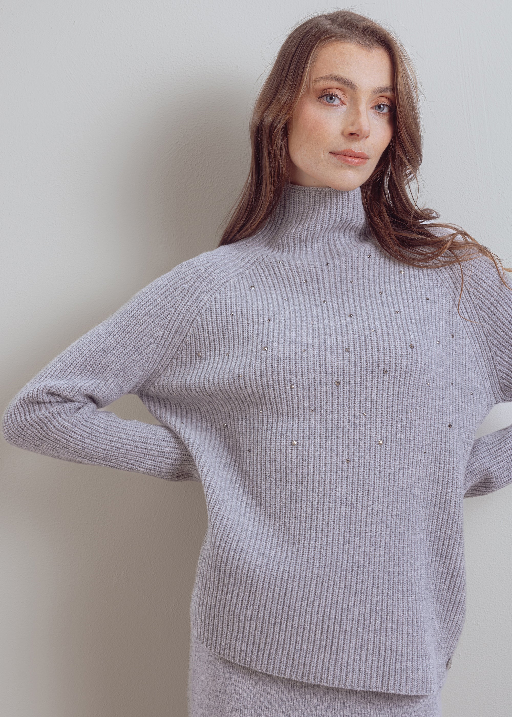 Wool turtleneck sweater with glitter detail
