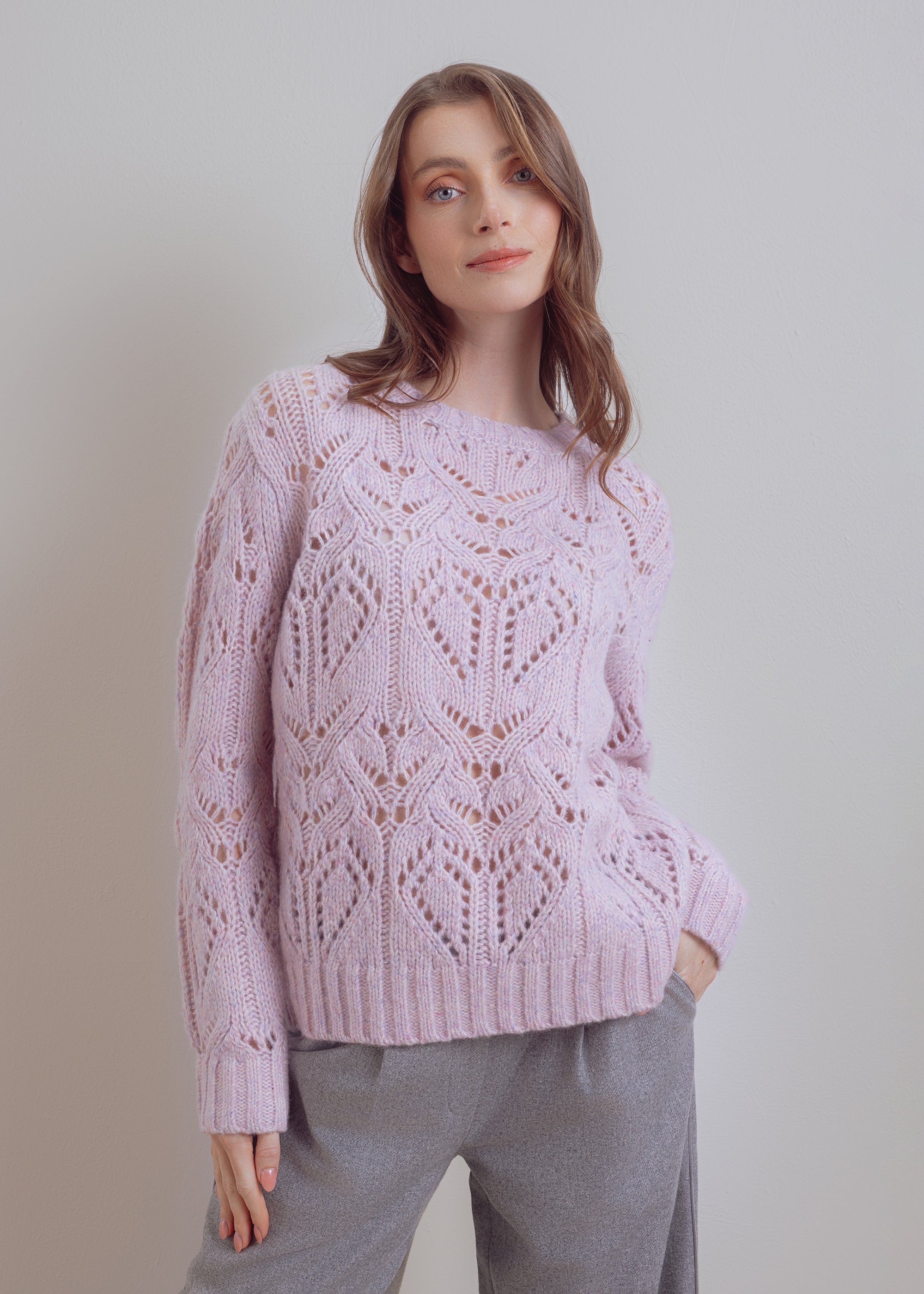 Ajour sweater made of wool-cotton blend