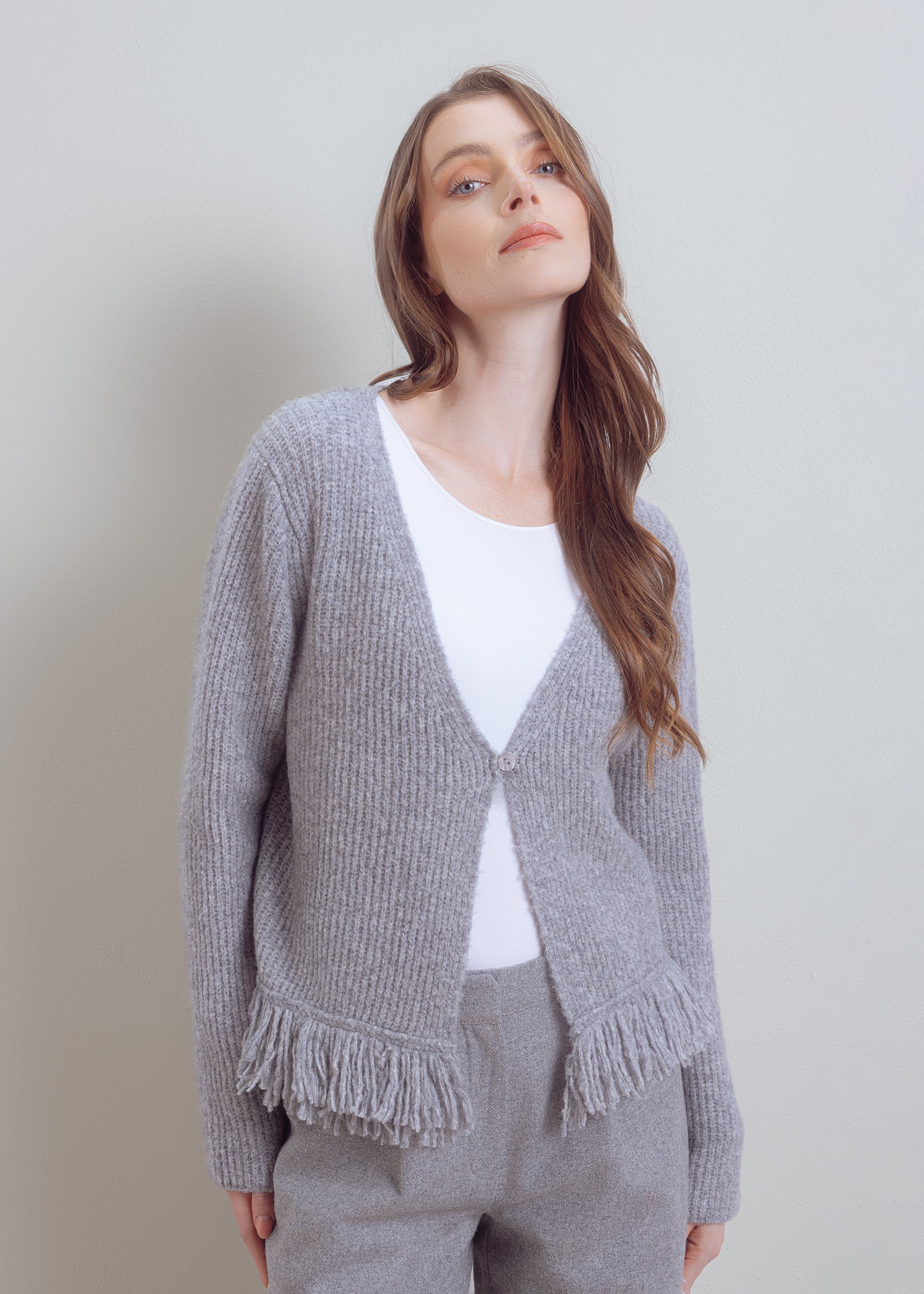 Strickjacke mit Fransen aus Woll-Yak-Mix