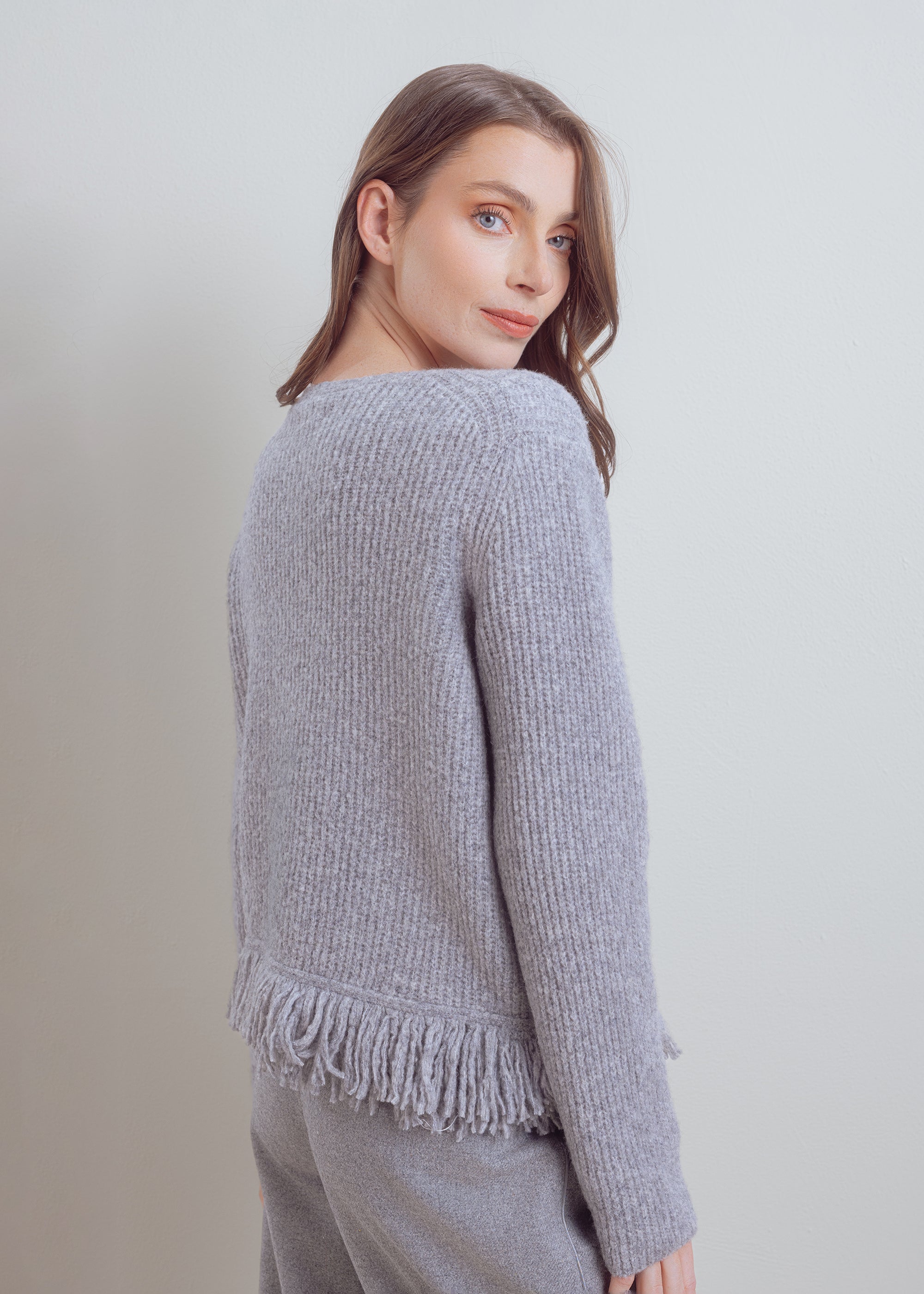 Strickjacke mit Fransen aus Woll-Yak-Mix