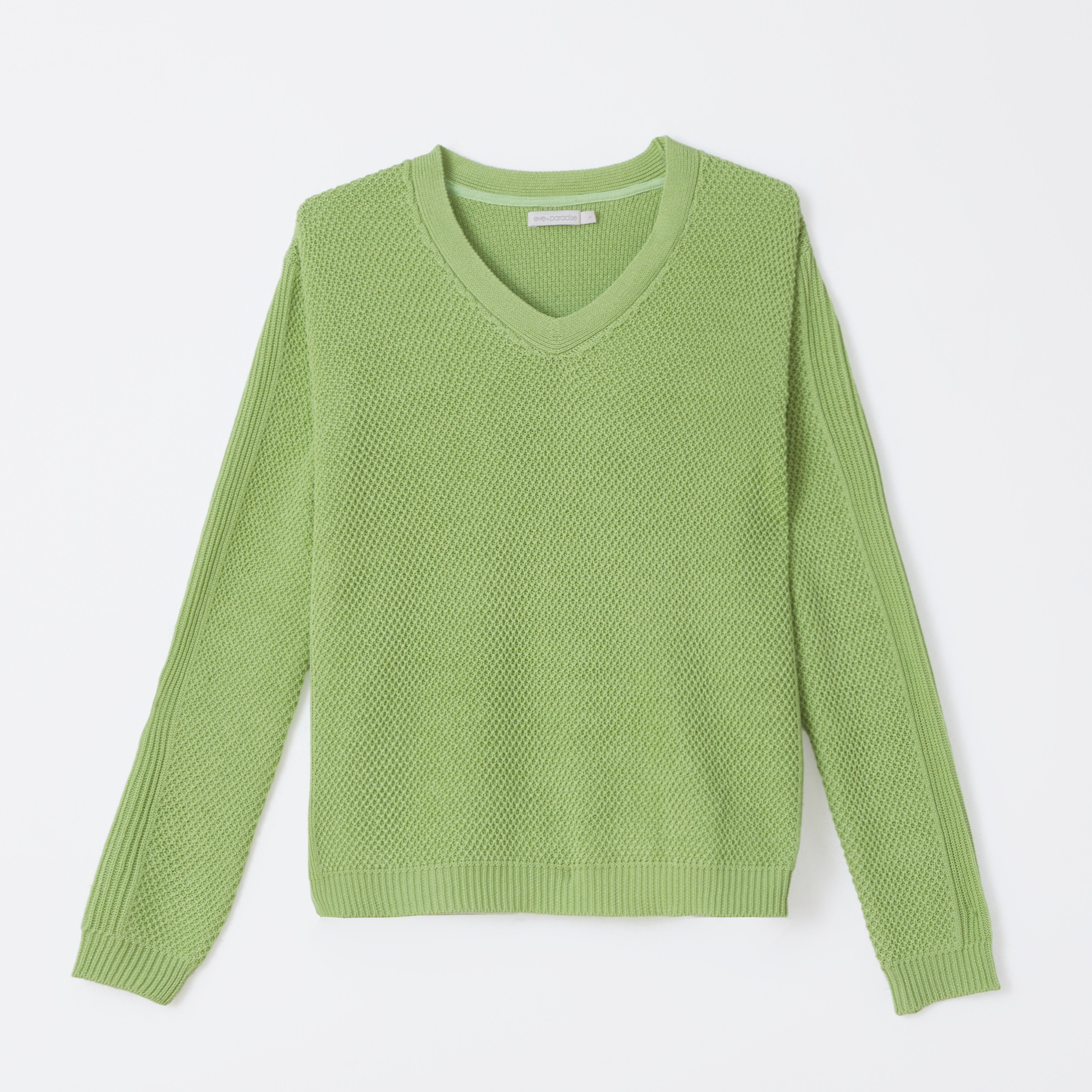 Strukturierter Baumwollpullover mit V-Ausschnitt