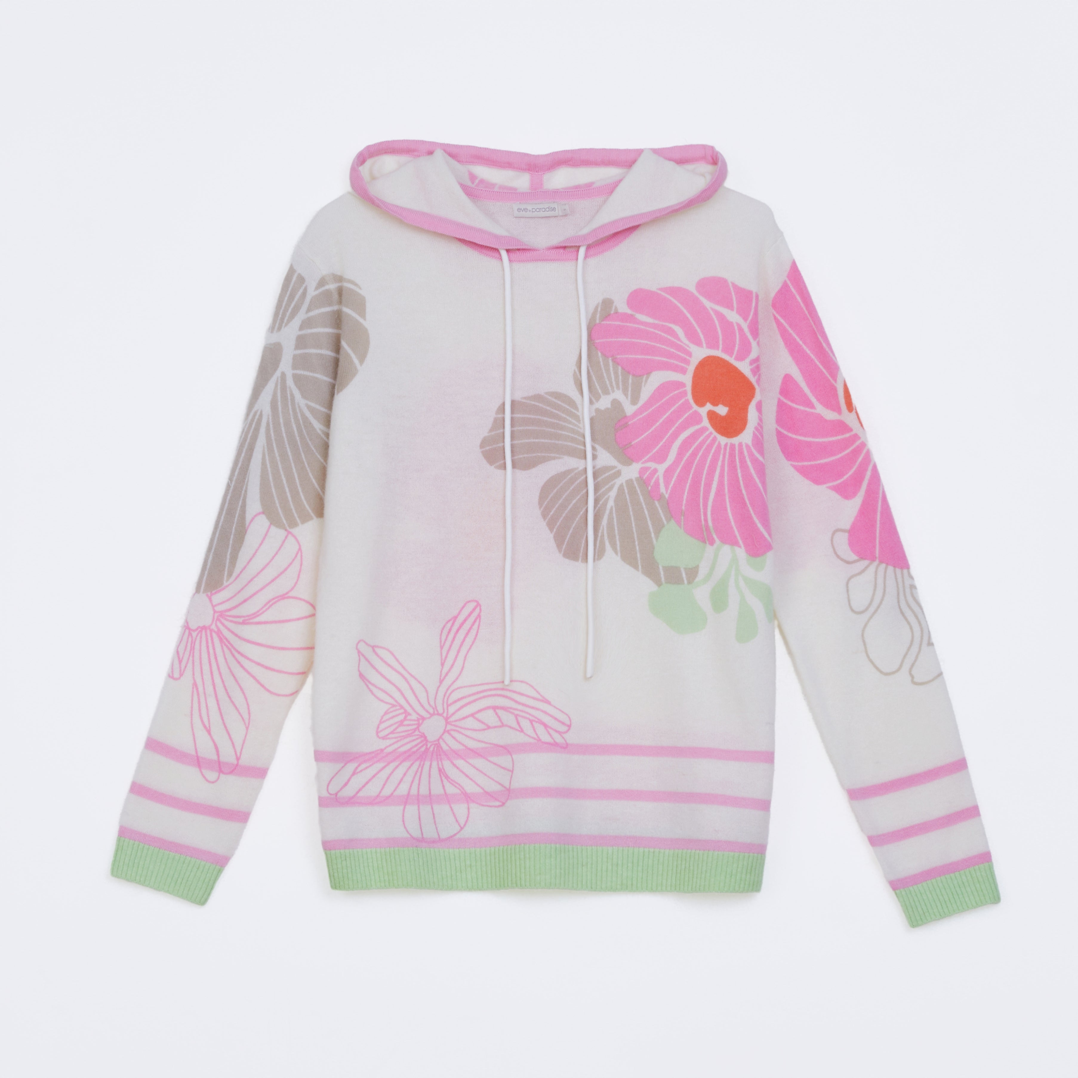 Strickpullover mit Kapuze und Print