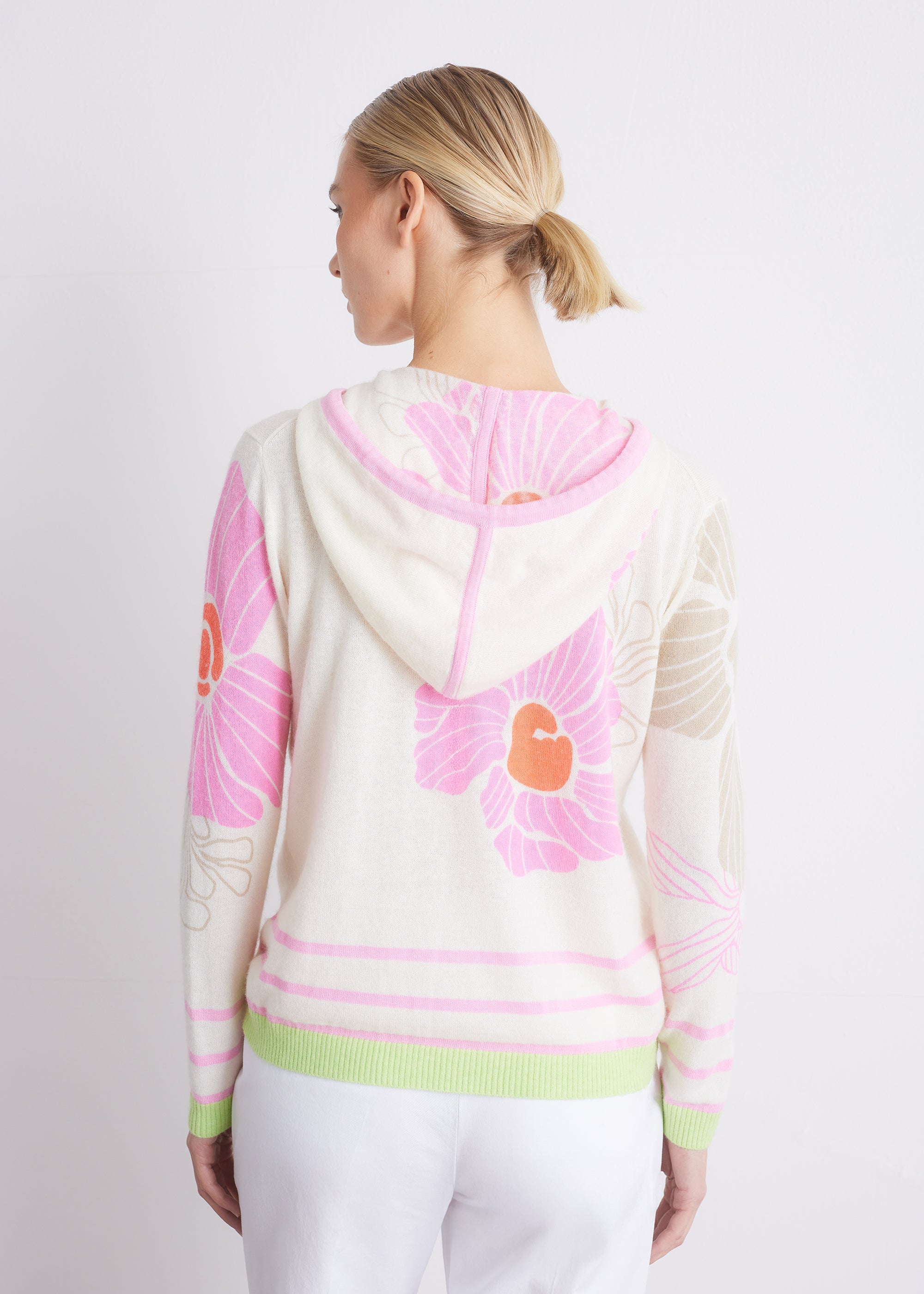 Strickpullover mit Kapuze und Print