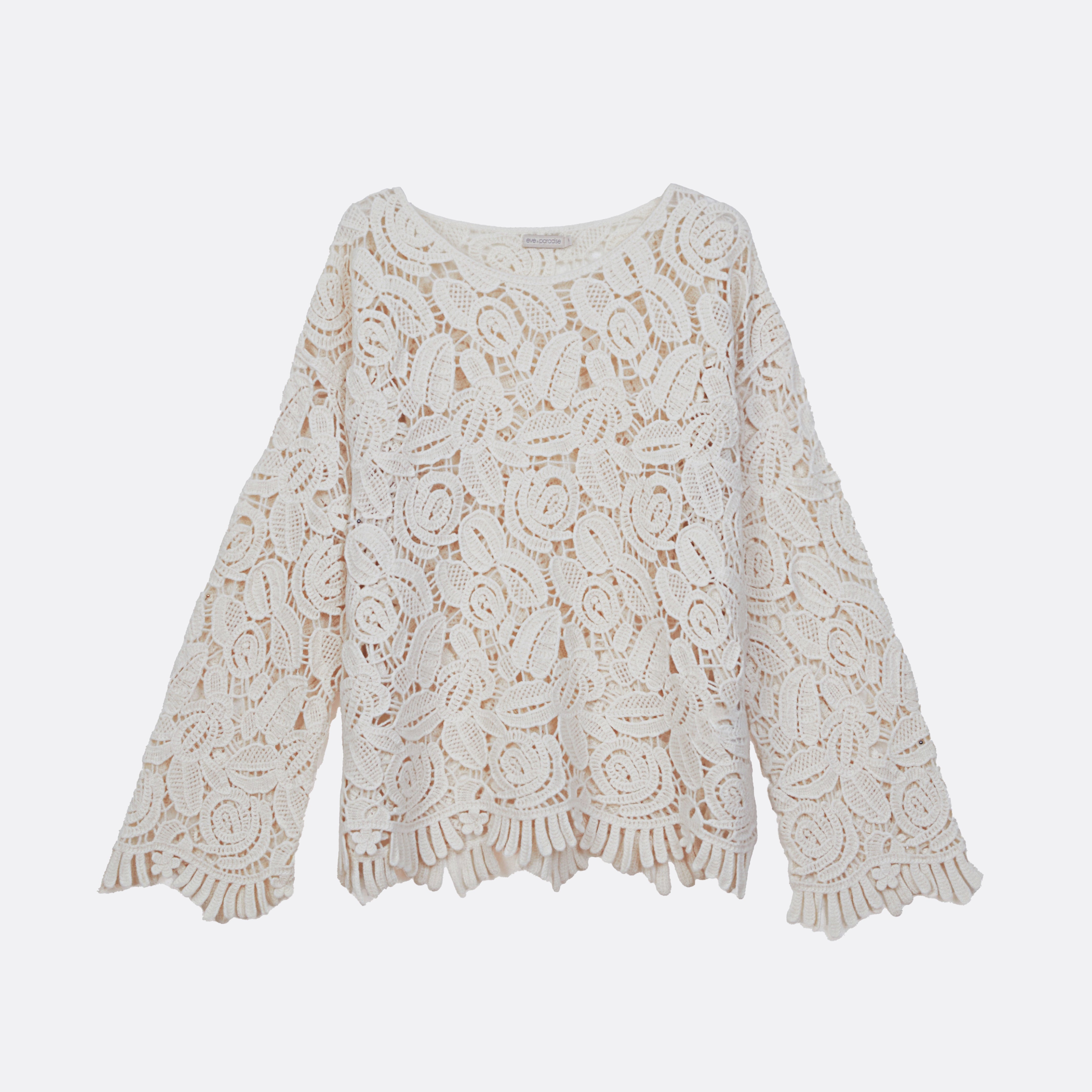 Floraler Lochstrickpullover aus Wolle