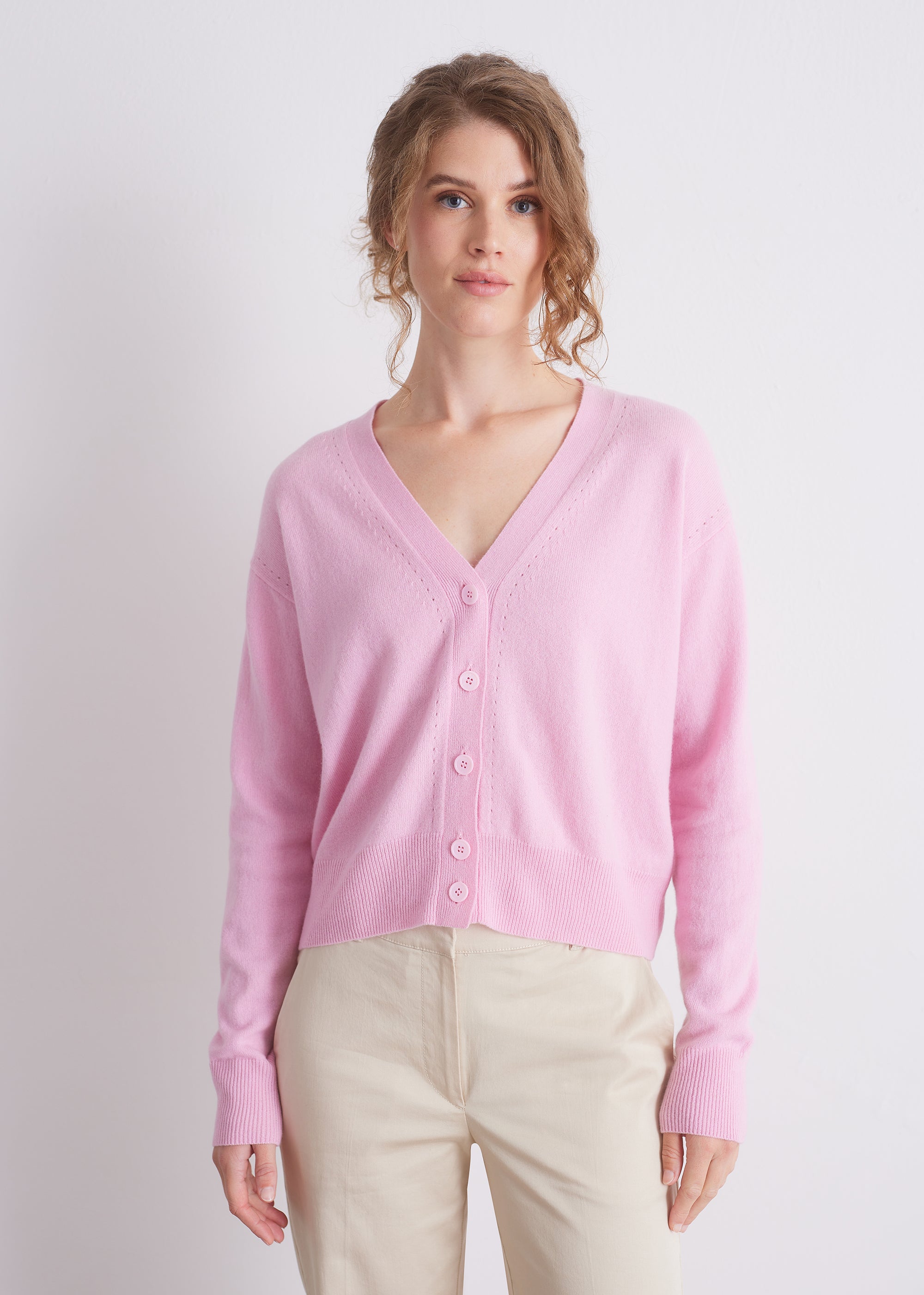 Strickcardigan aus reiner Wolle mit V-Ausschnitt