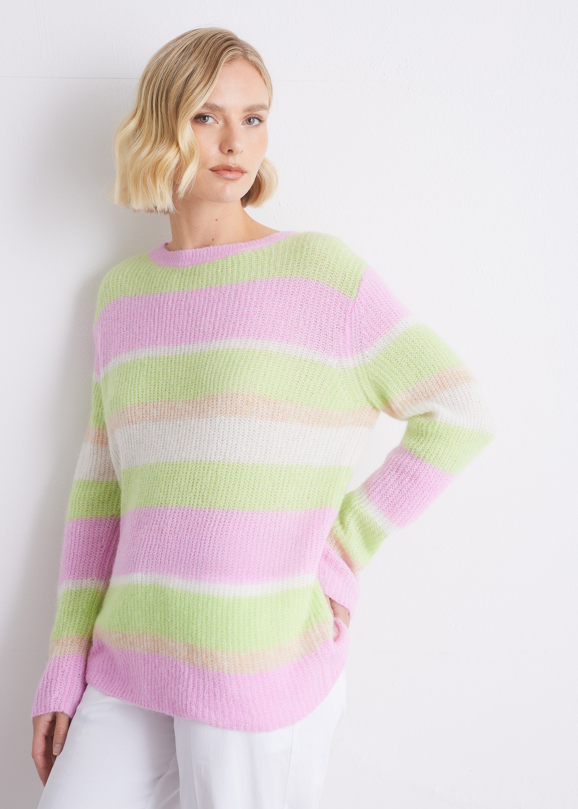 Gestreifter Strickpullover aus Alpakamix