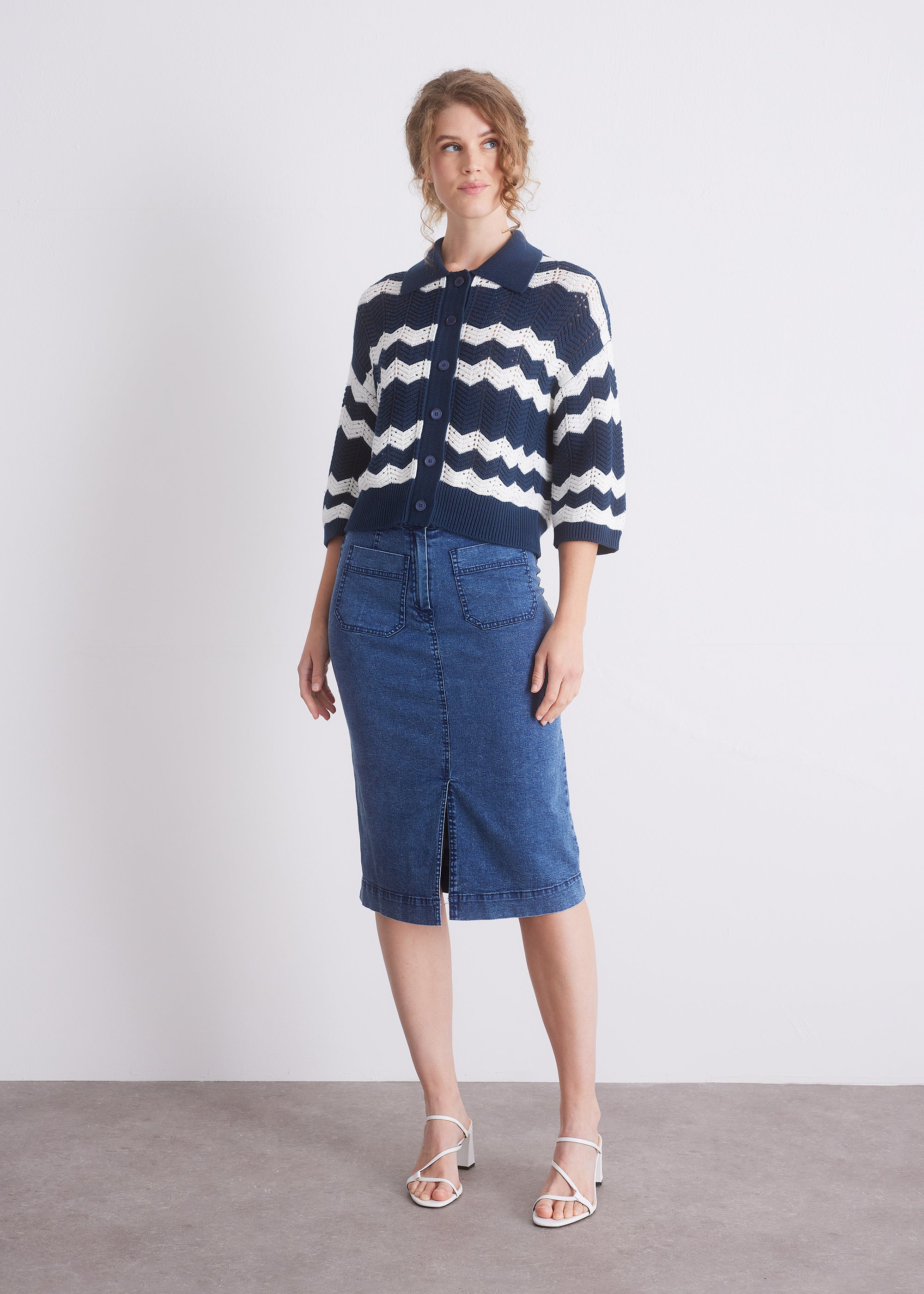 Strickcardigan mit Kragen und Zickzackmuster