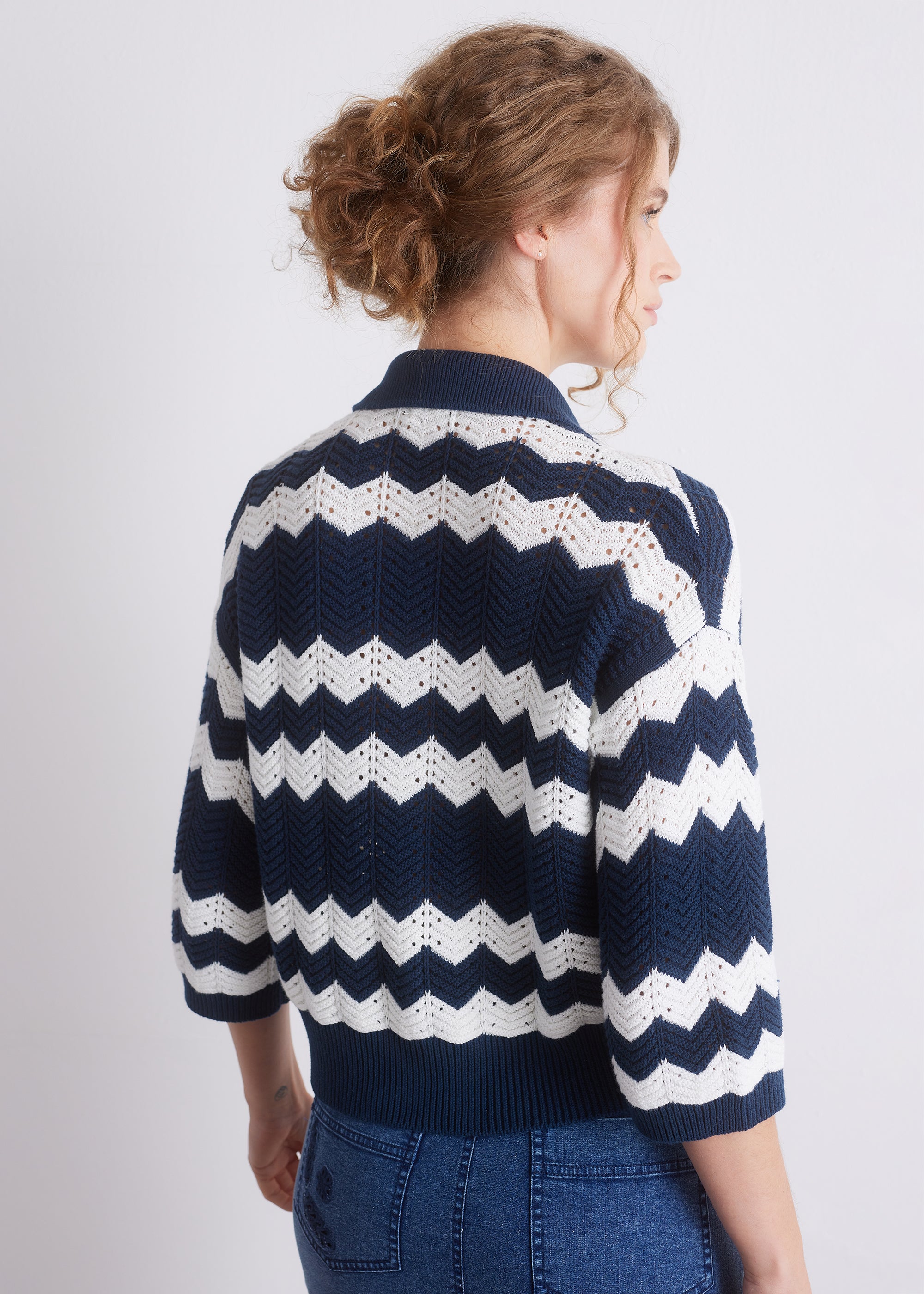 Strickcardigan mit Kragen und Zickzackmuster