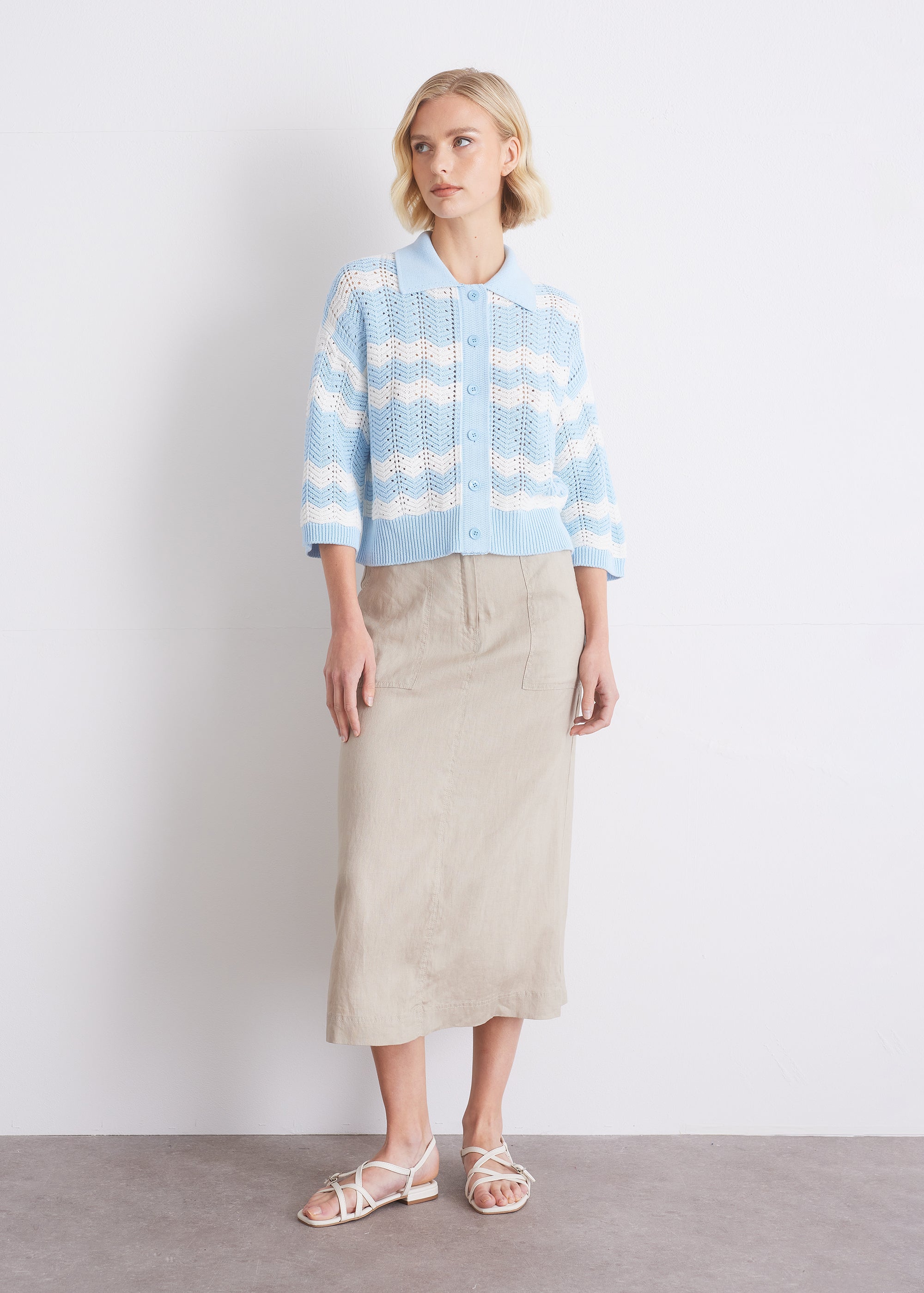 Strickcardigan mit Kragen und Zickzackmuster