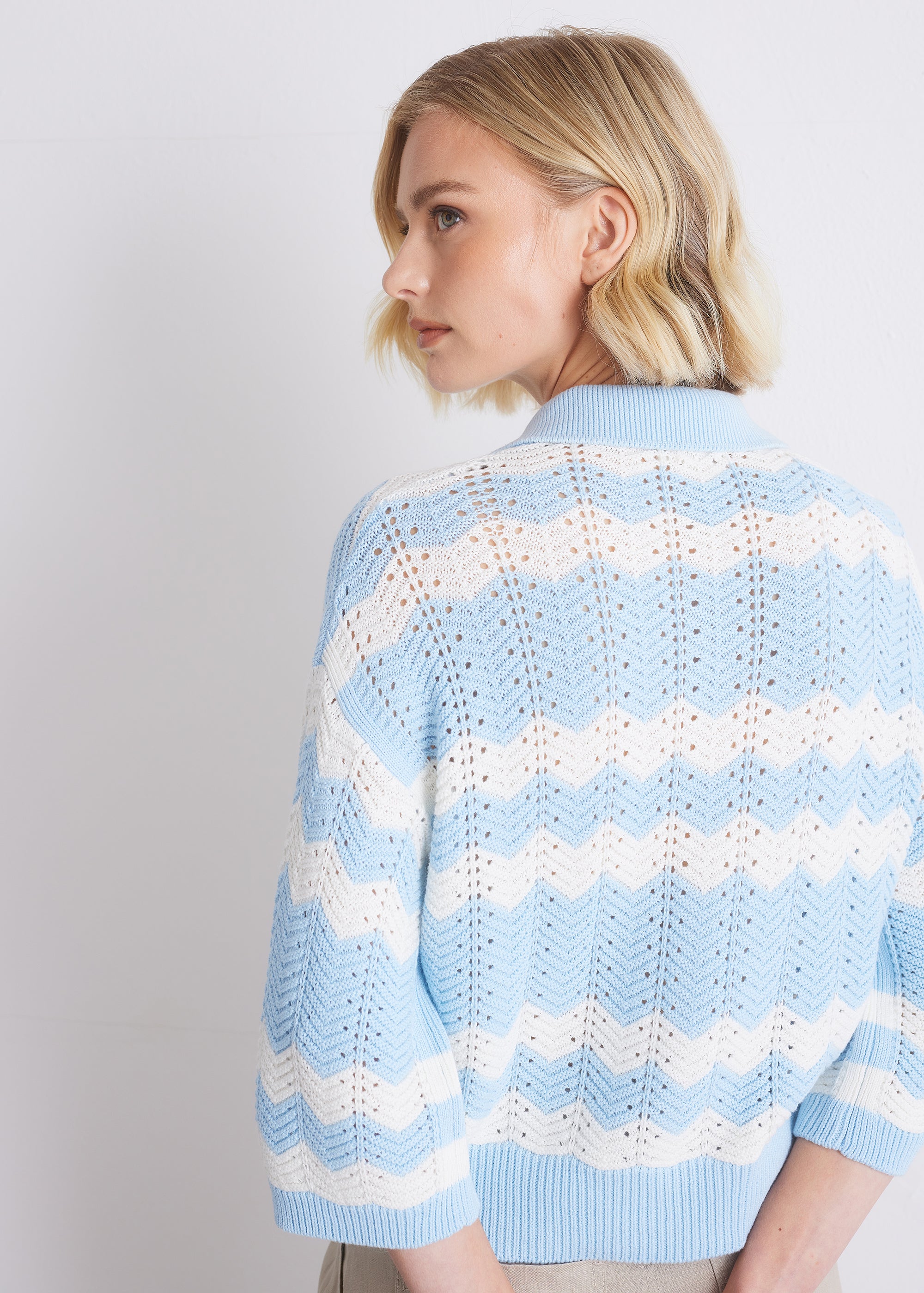 Strickcardigan mit Kragen und Zickzackmuster