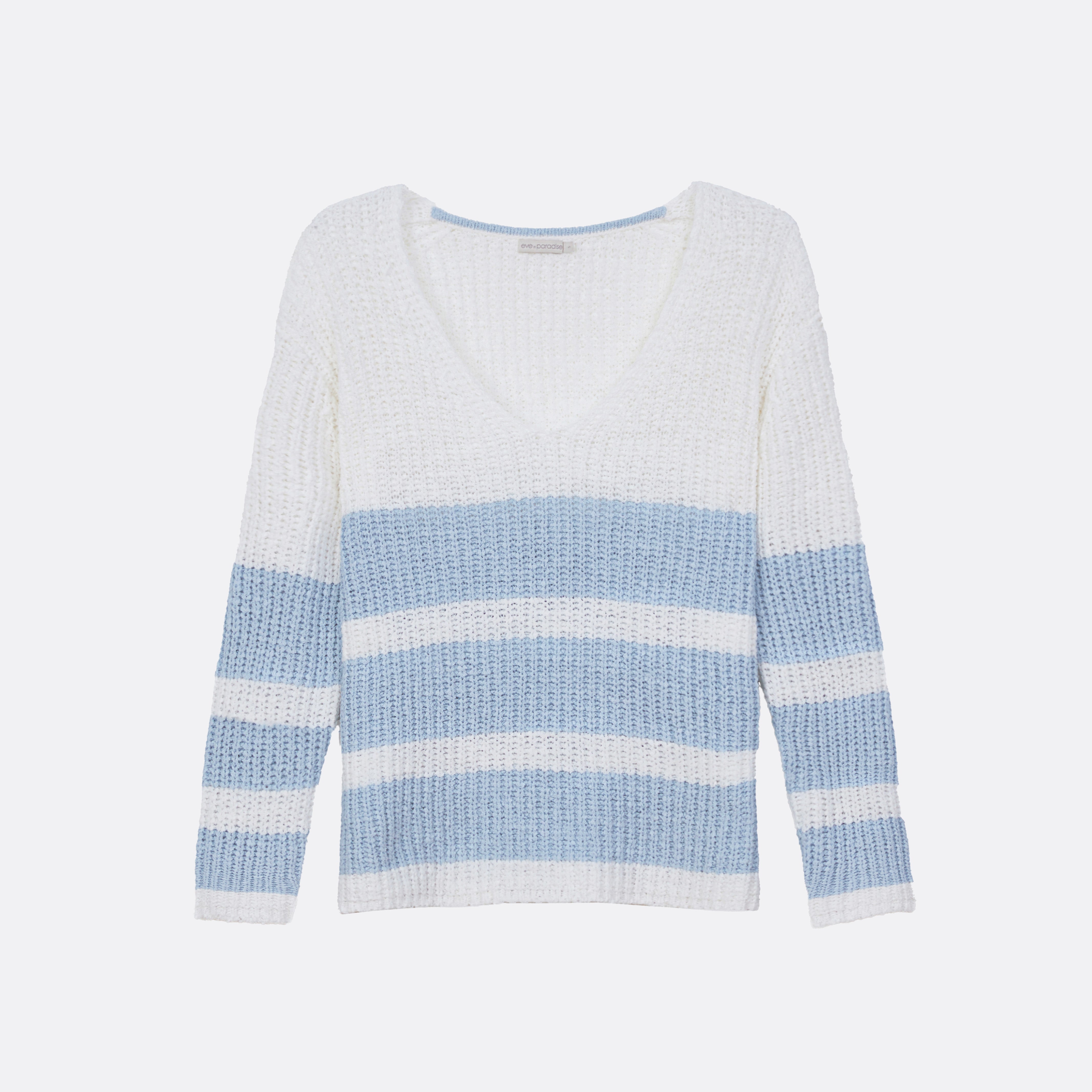 Strickpullover mit Blockstreifen und weitem V-Ausschnitt