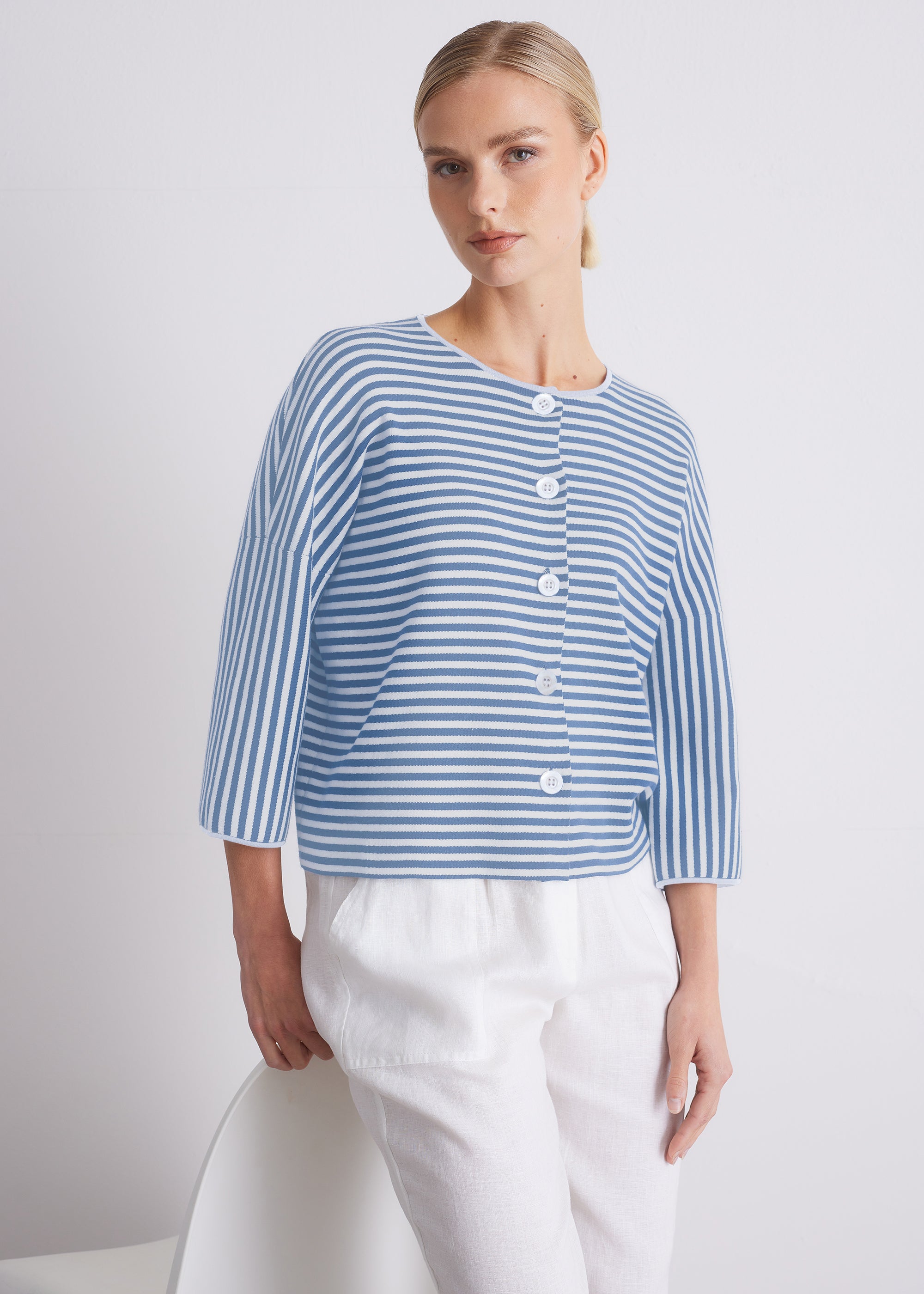 Gestreifter Strickcardigan aus GOTS-Baumwolle