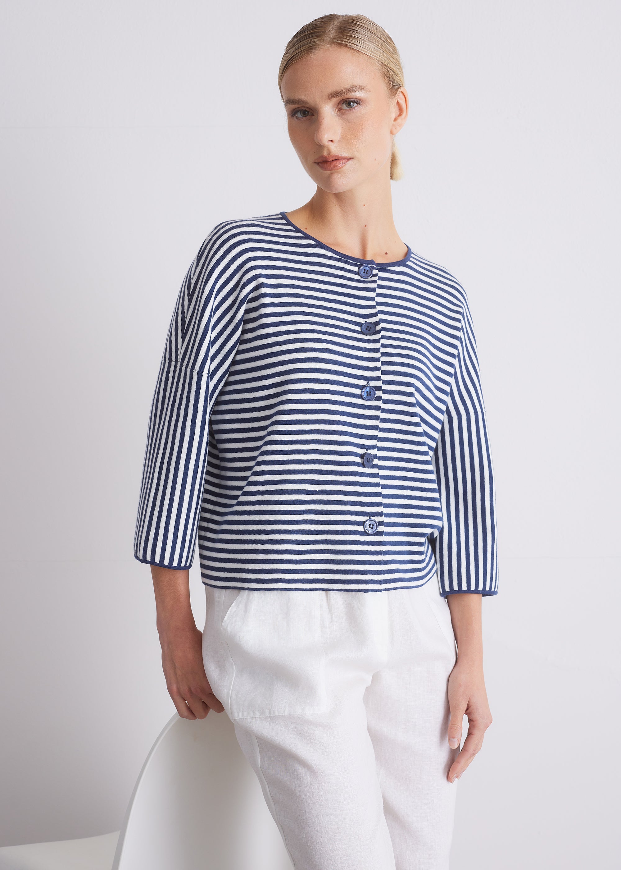 Gestreifter Strickcardigan aus GOTS-Baumwolle