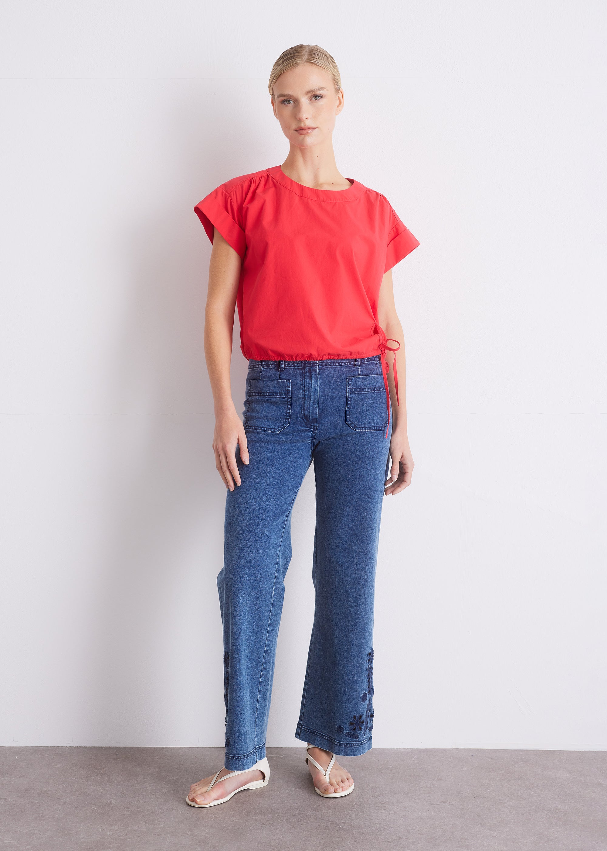 Kurzarmbluse mit Tunnelzugsaum