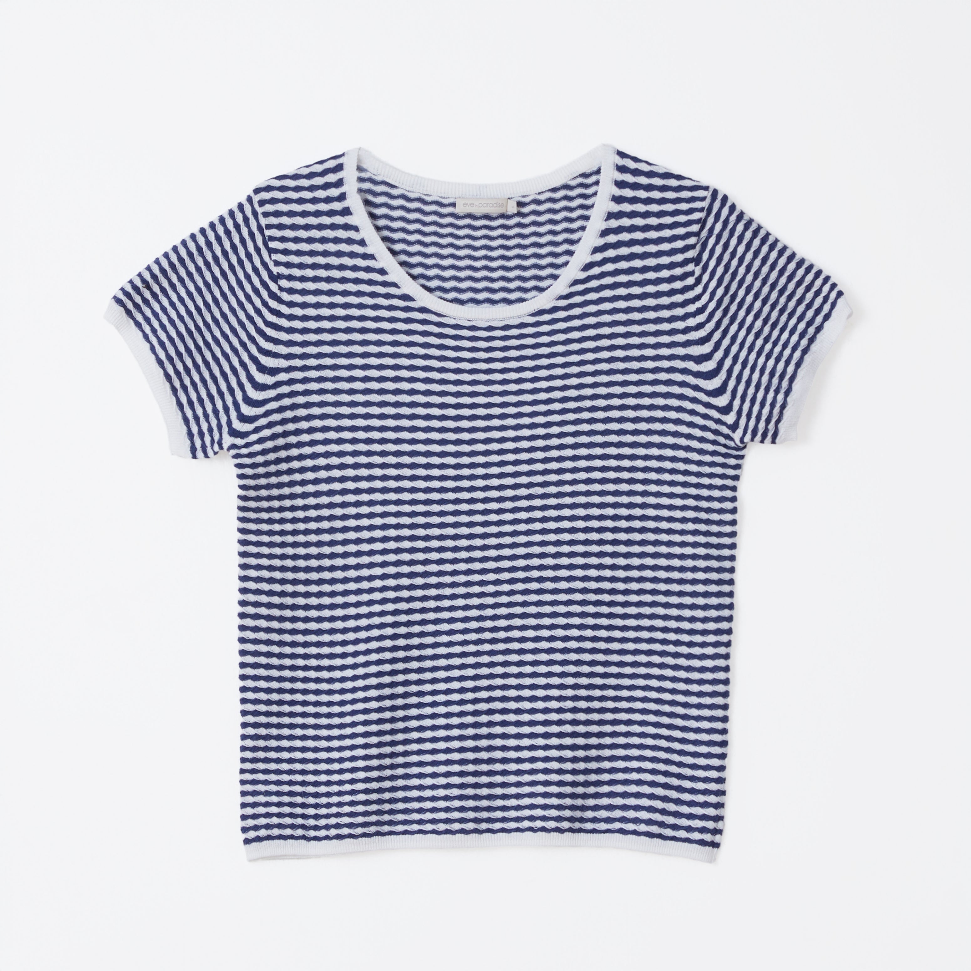 Kurzarmstrickshirt mit Strukturstreifen