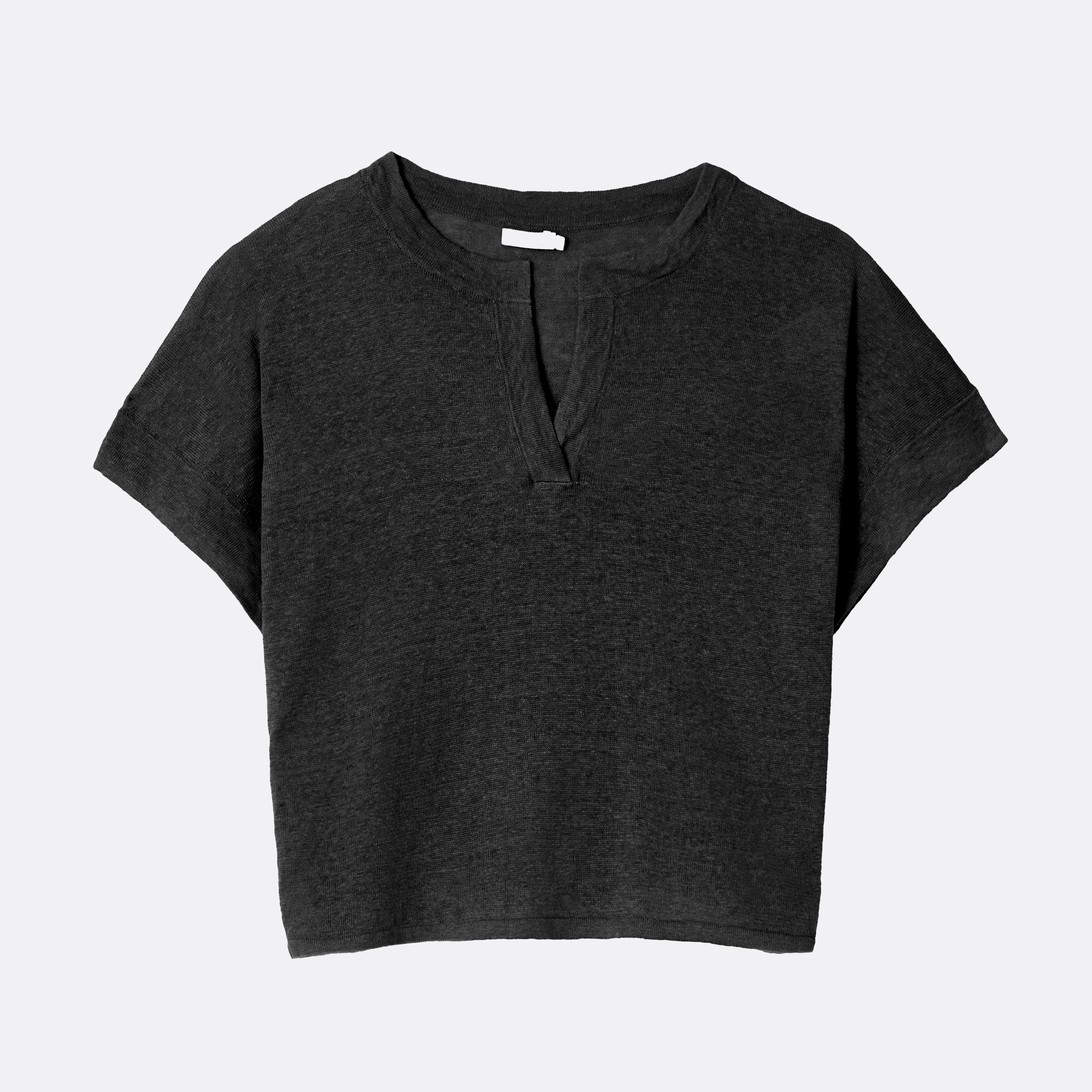 Leinenshirt mit Schlitz-Ausschnitt