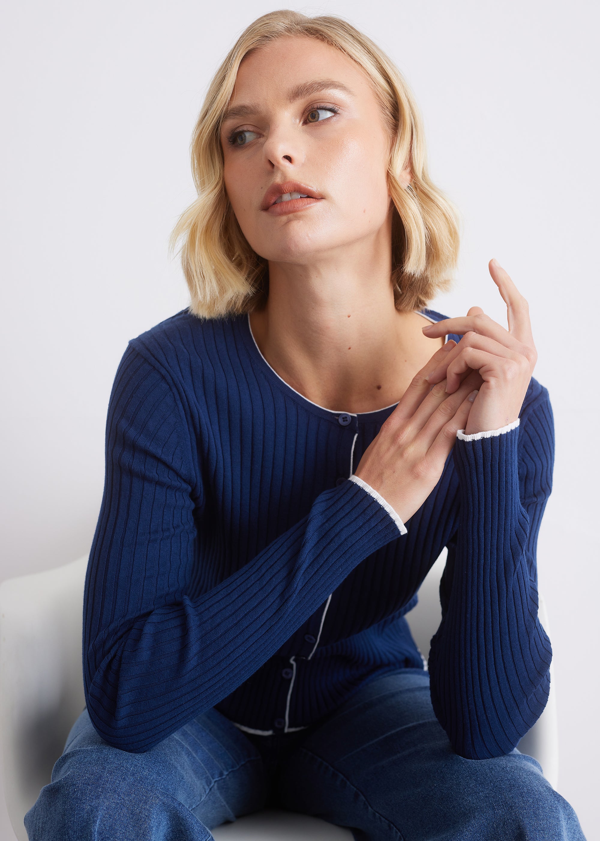 Rippstrick-Cardigan aus 100 % GOTS-zertifizierter Baumwolle