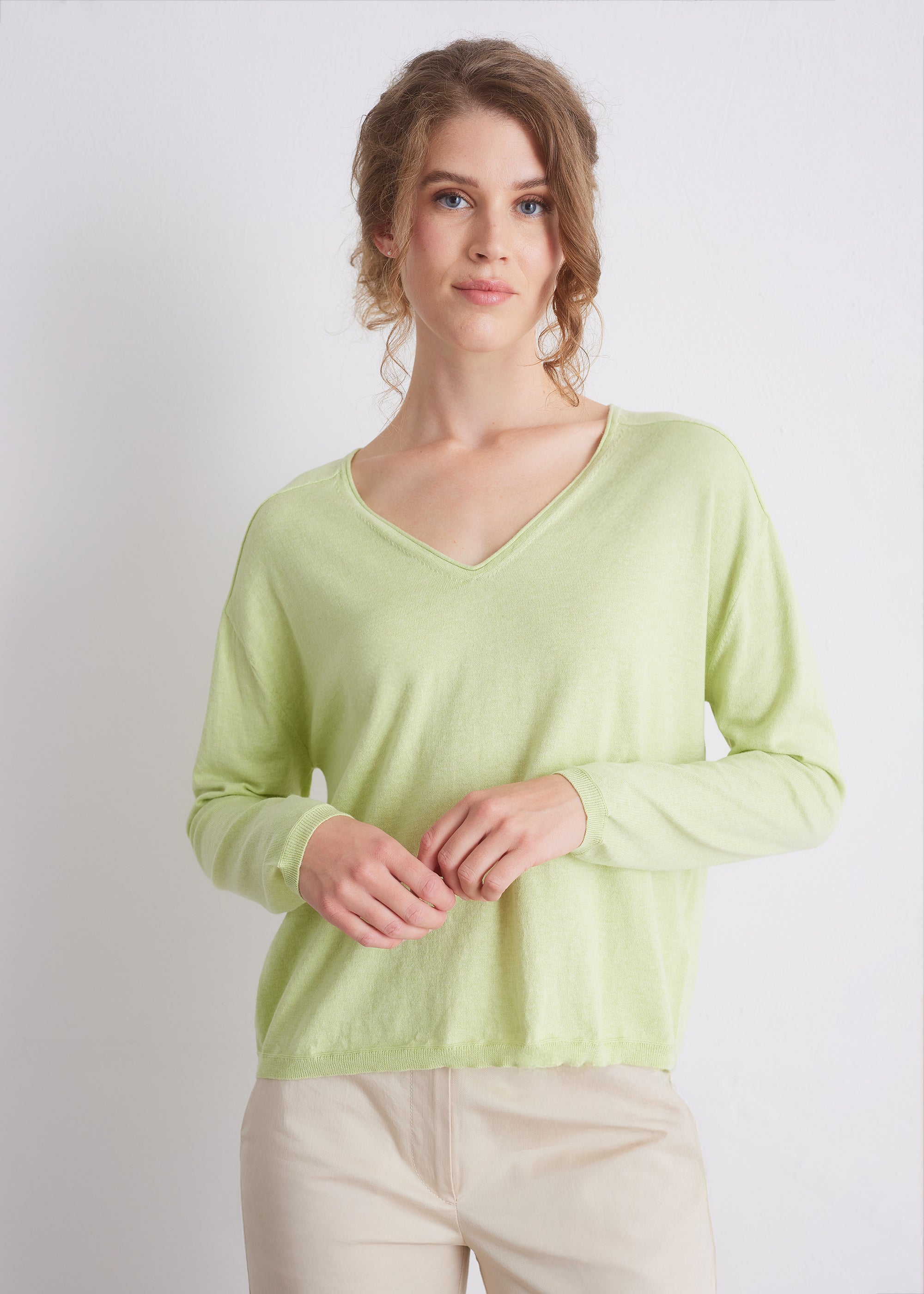 V-Ausschnitt-Pullover aus Baumwoll-Kaschmir-Mix (GOTS-zertifiziert)