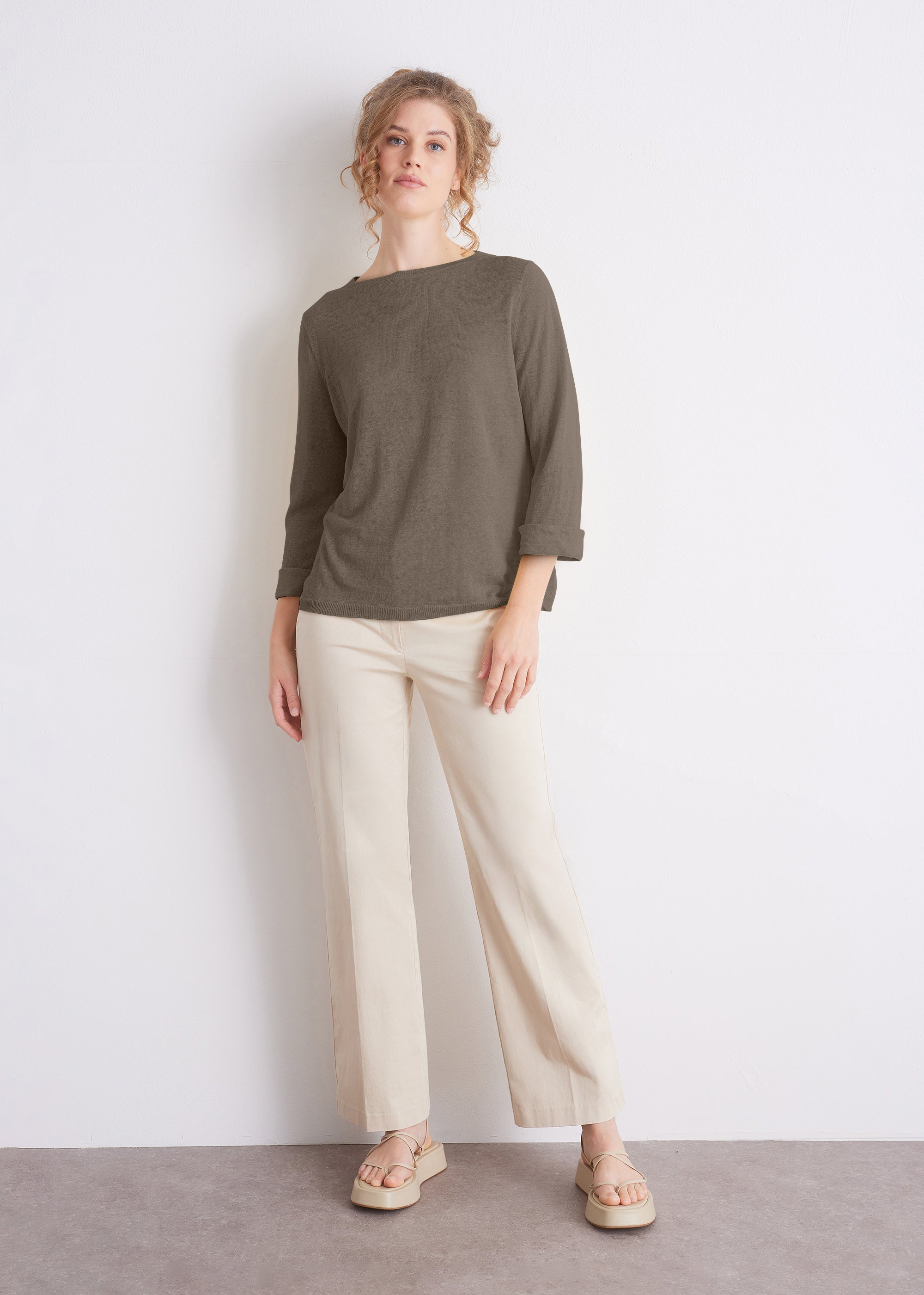 Leinenpullover mit Rundhalsausschnitt