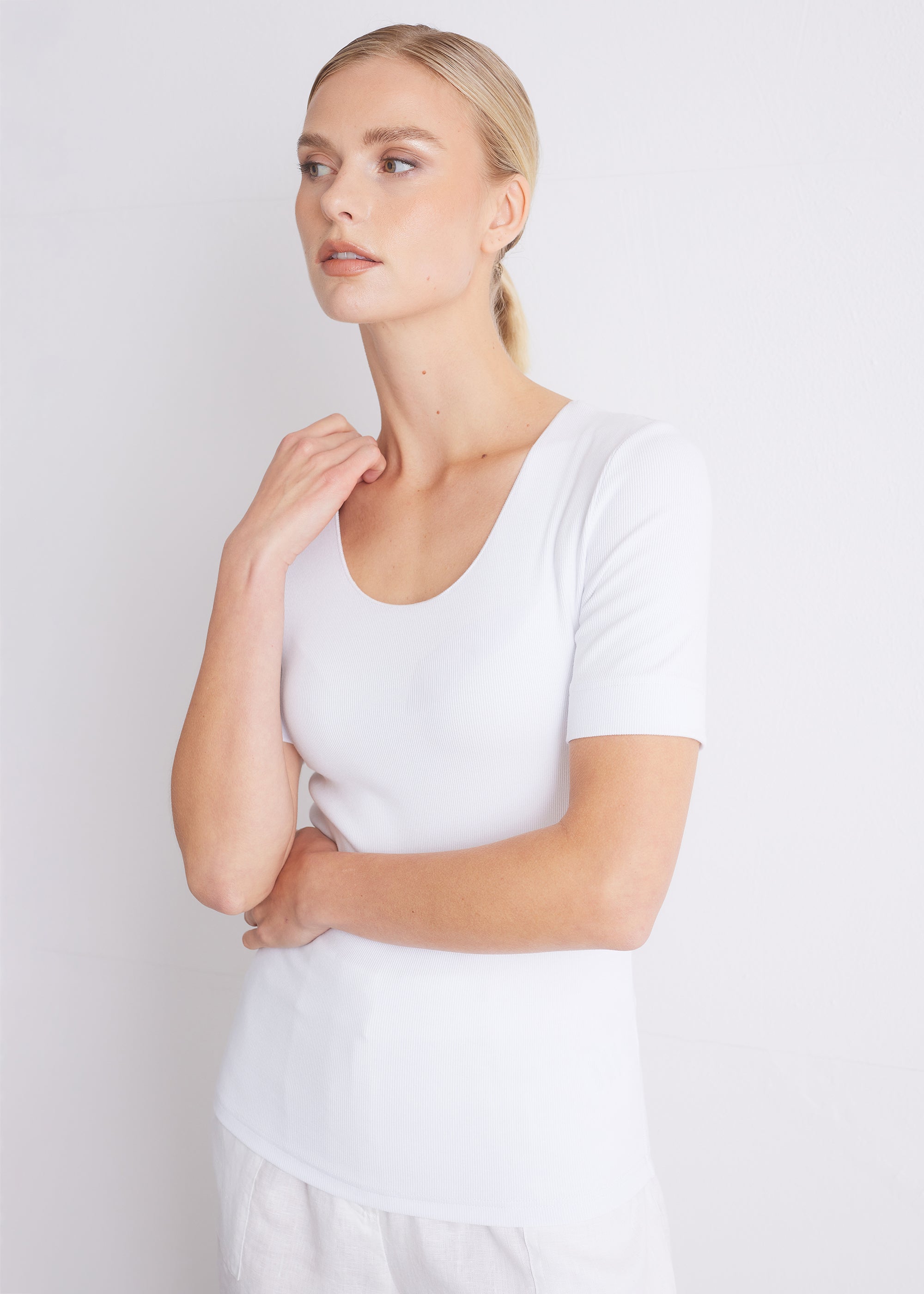 Ripp-T-Shirt aus Viskose-Baumwoll-Mix