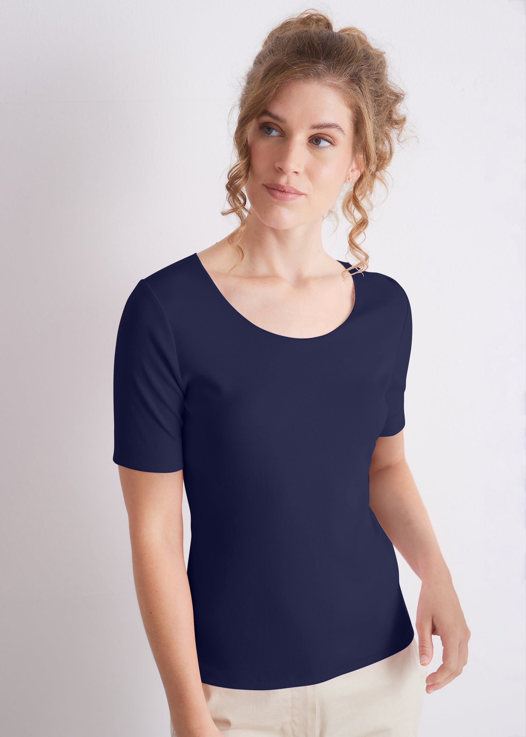 Ripp-T-Shirt aus Viskose-Baumwoll-Mix