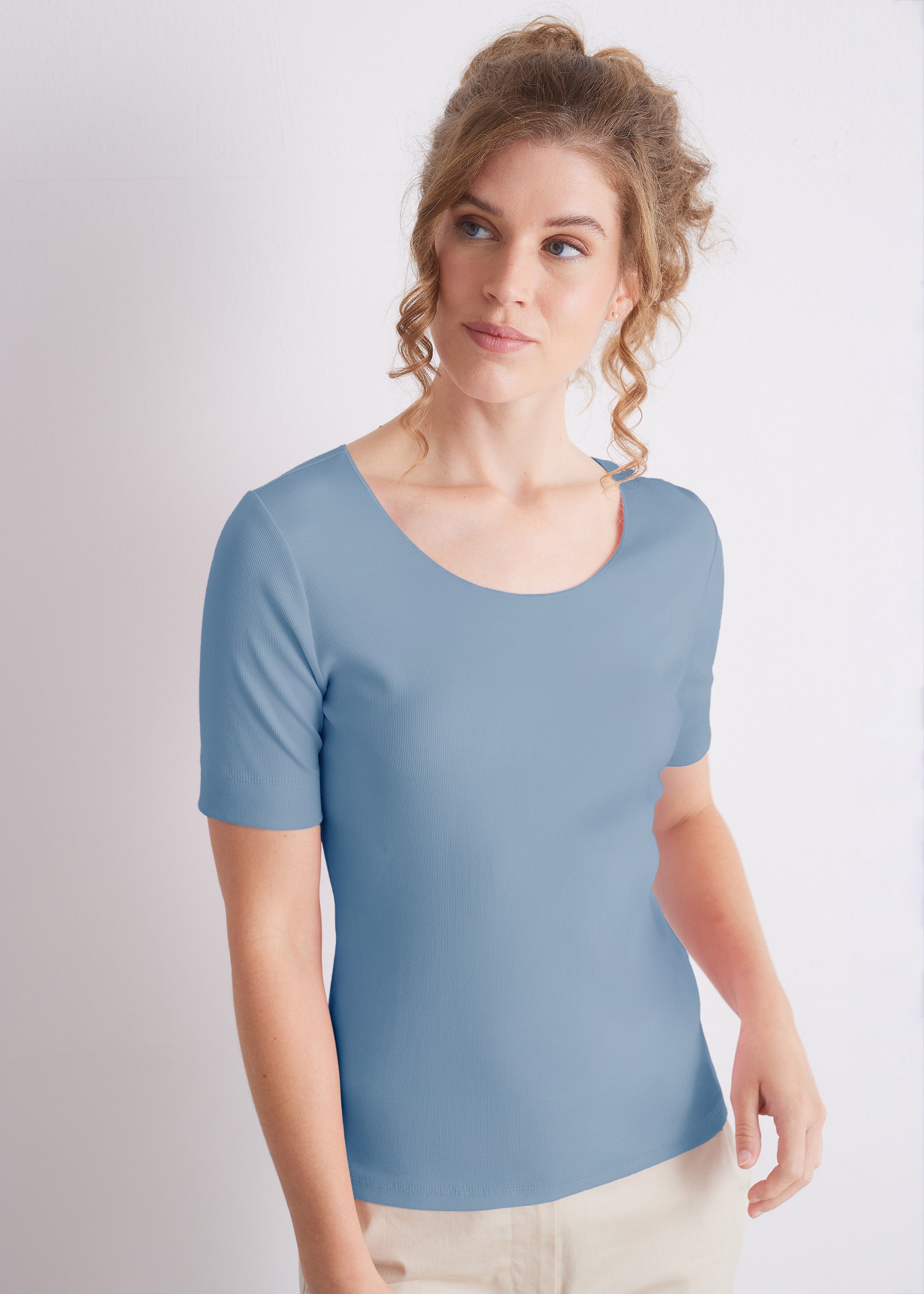 Viscose-cotton blend ribbed T-shirt