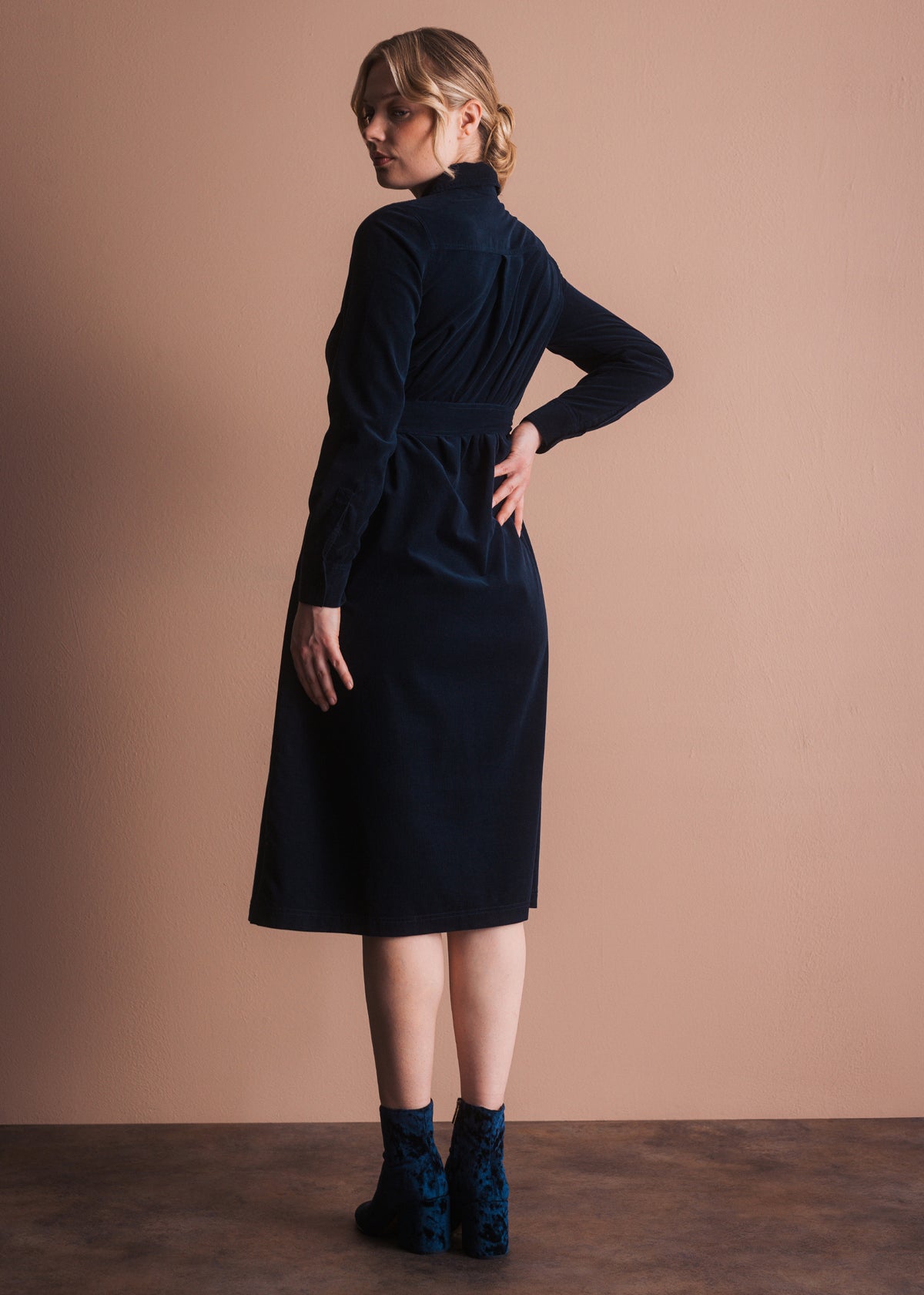 Corduroy Shirt Dress with Tie Belt