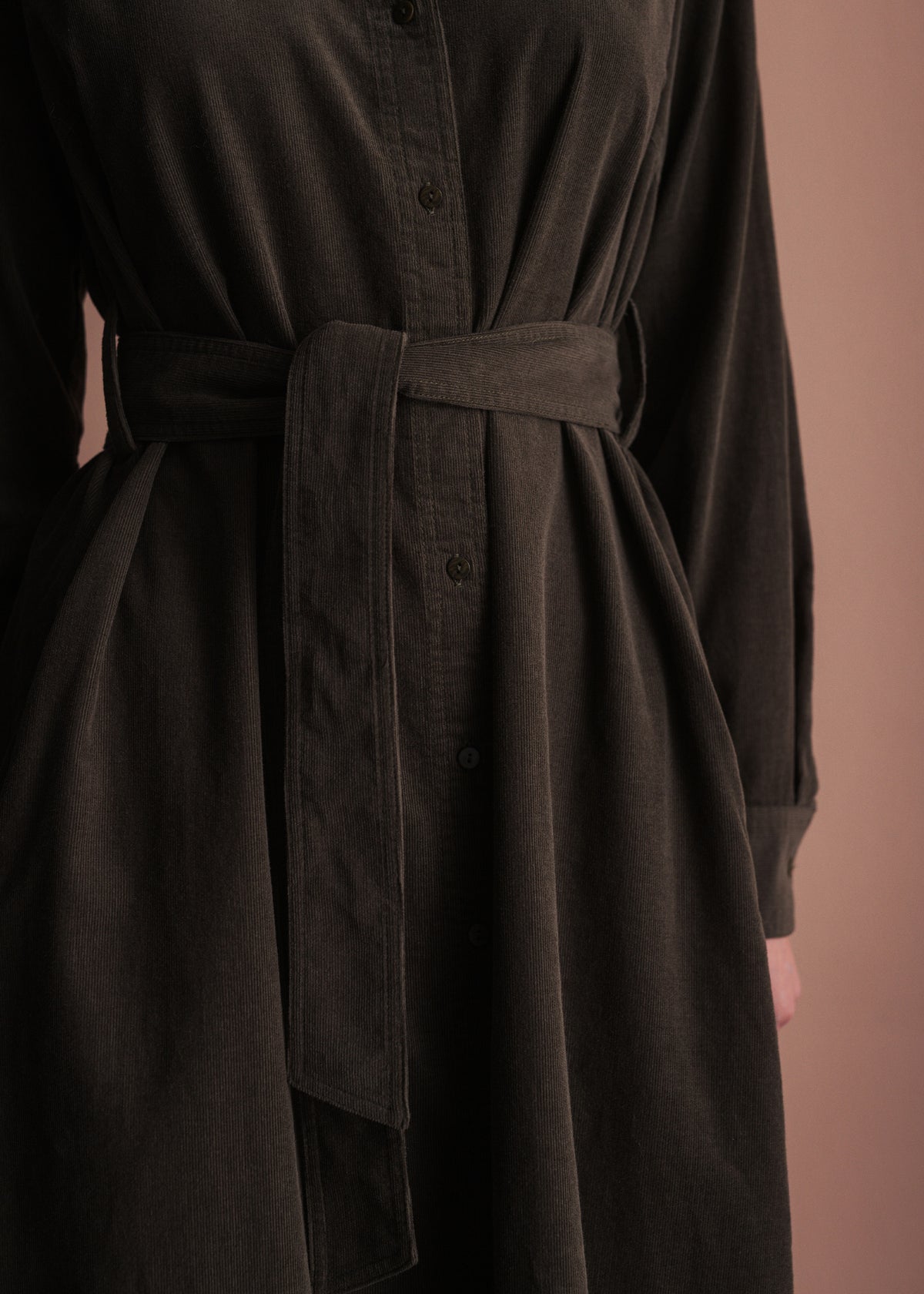Corduroy Shirt Dress with Tie Belt