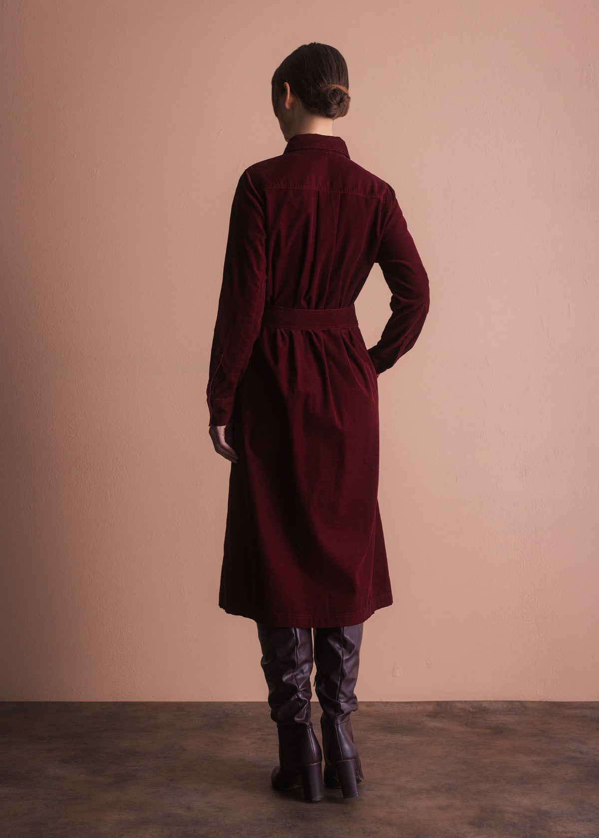 Corduroy Shirt Dress with Tie Belt