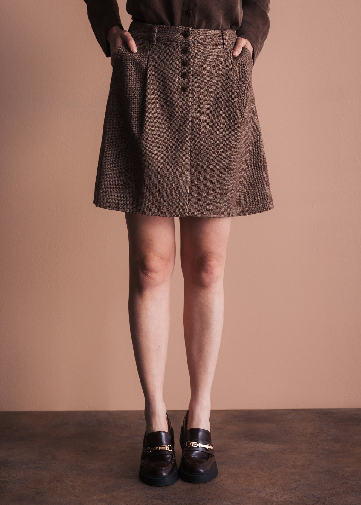 A-Linien-Minirock aus Donegal Tweed in Braun meliert