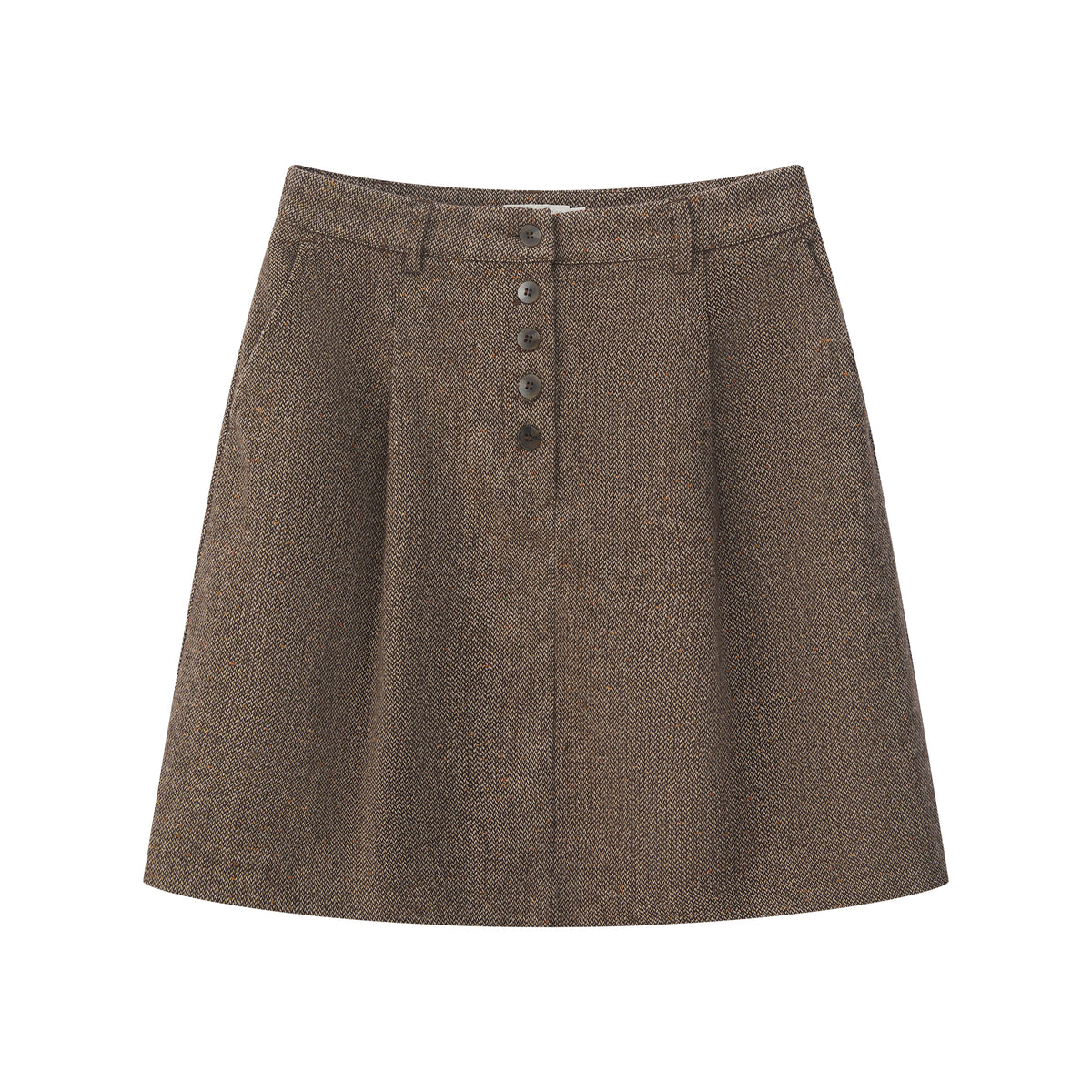 A-Linien-Minirock aus Donegal Tweed in Braun meliert