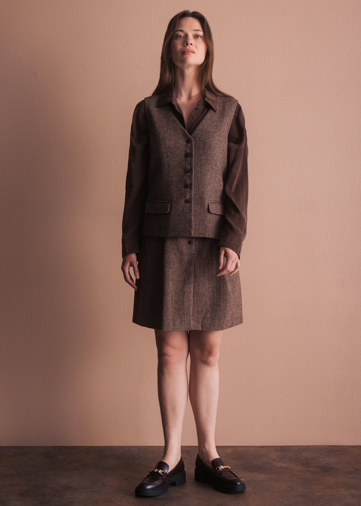 Weste aus Donegal Tweed in Braun meliert