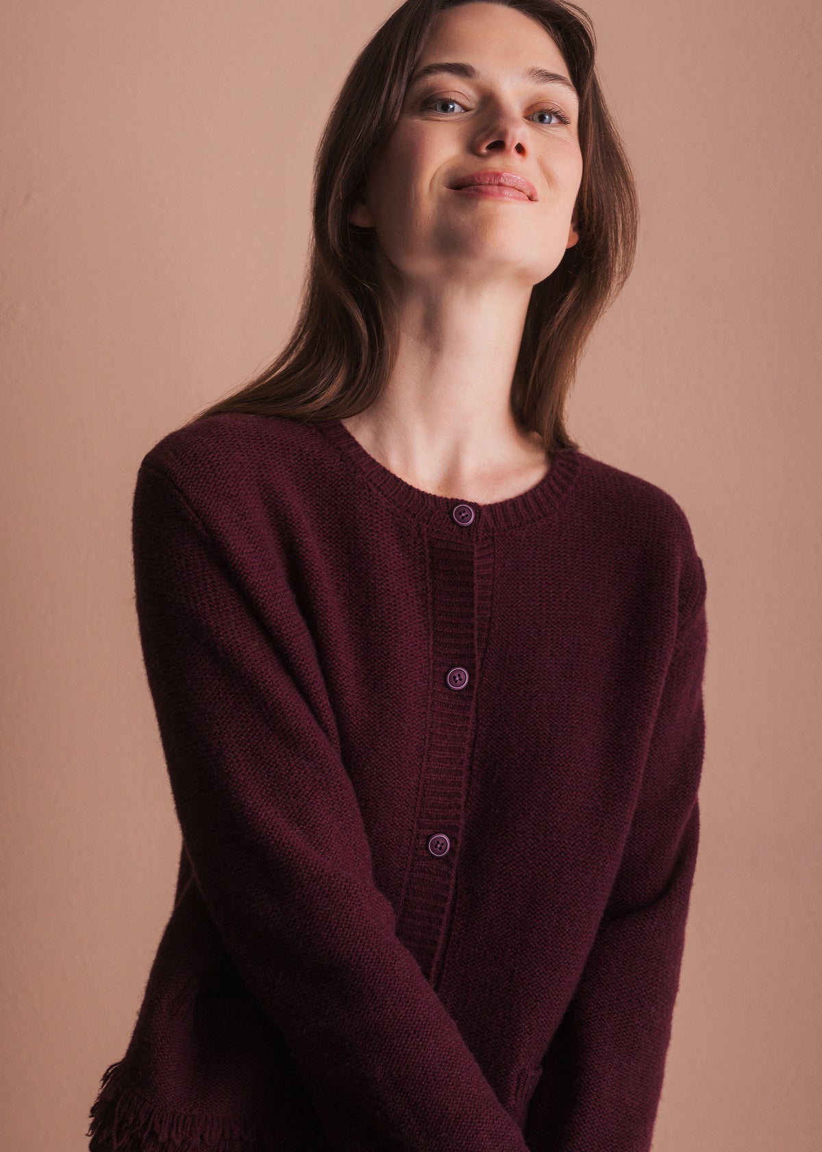 Strickcardigan mit Fransensaum
