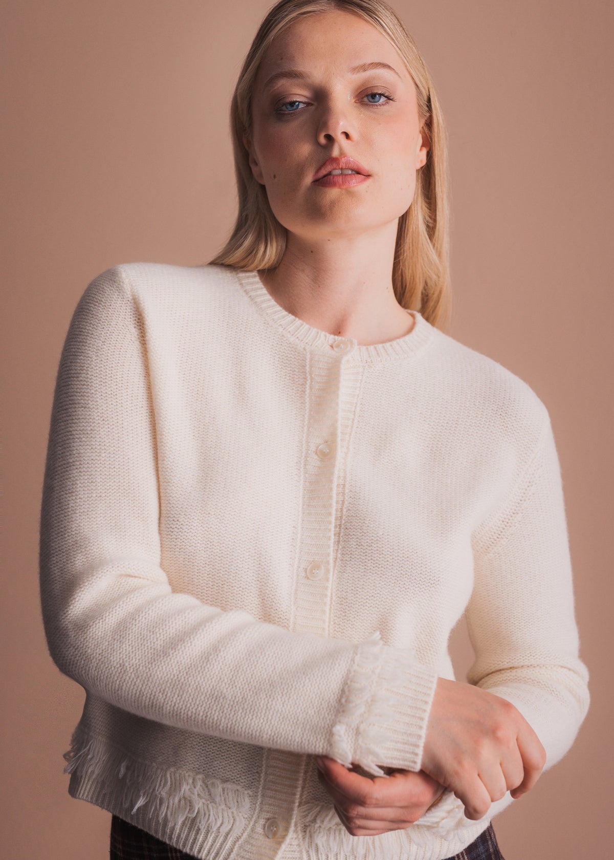Strickcardigan mit Fransensaum