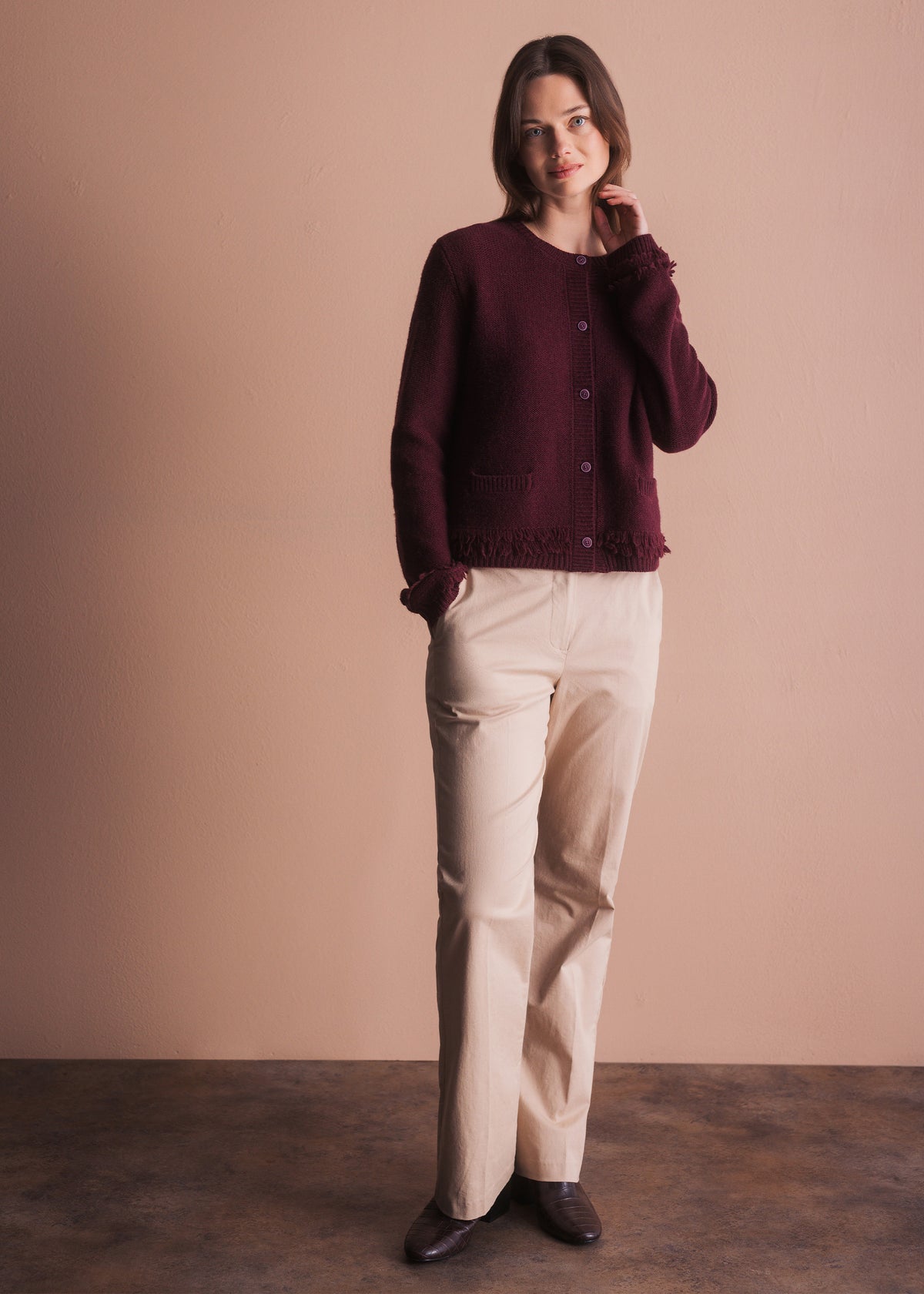 Strickcardigan mit Fransensaum