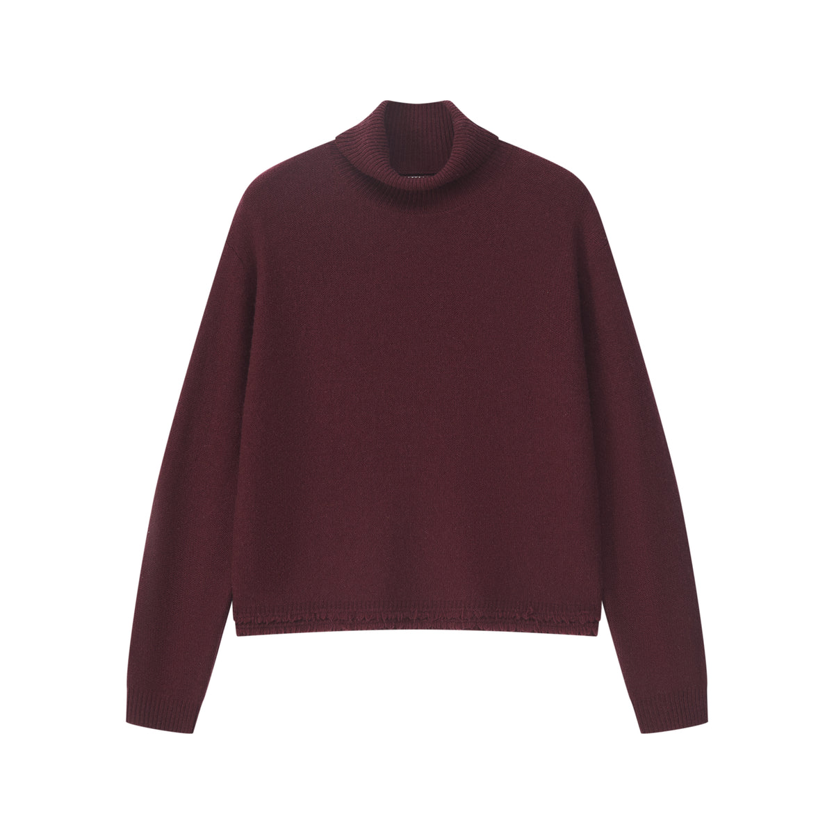 Rollkragenpullover mit Fransensaum