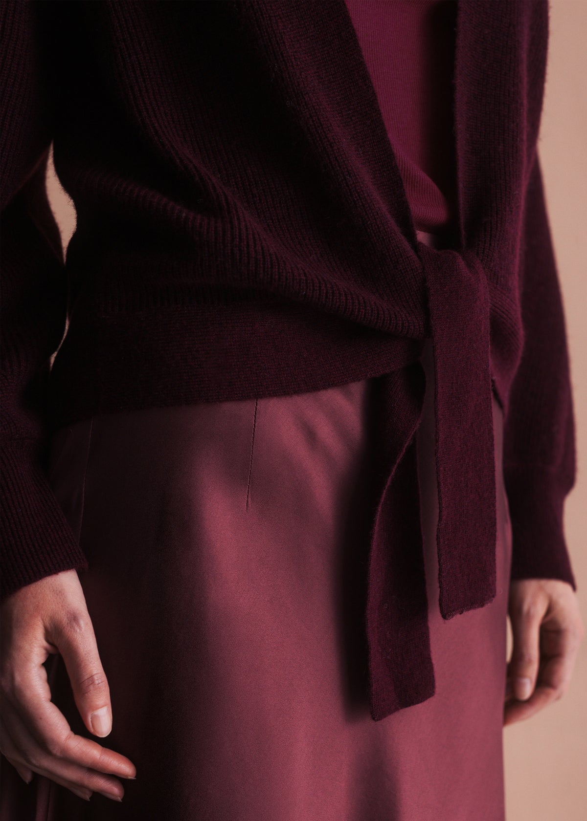 Wrap Cardigan with Tie in Burgundy