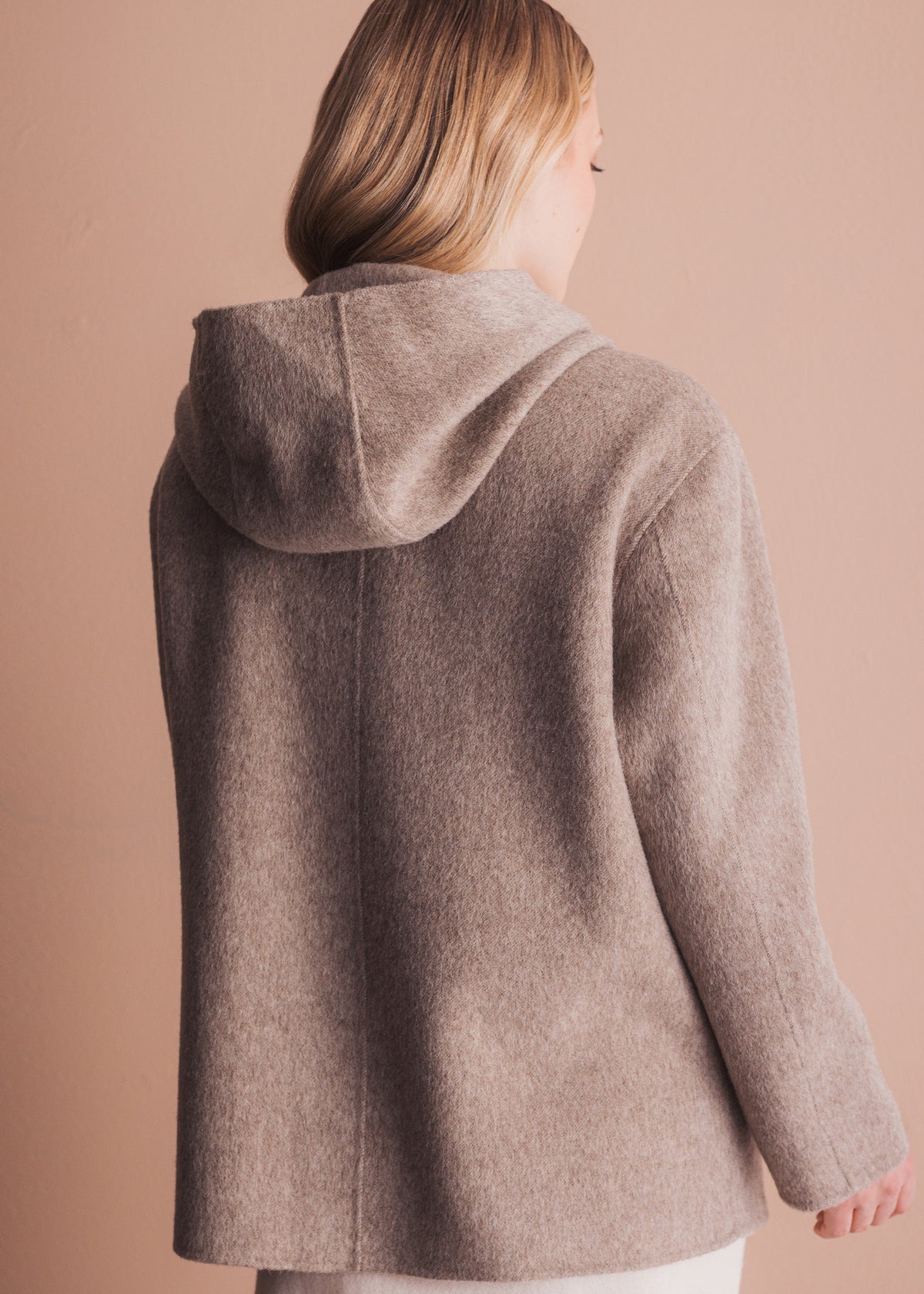 Wolljacke mit Kapuze in Taupe meliert