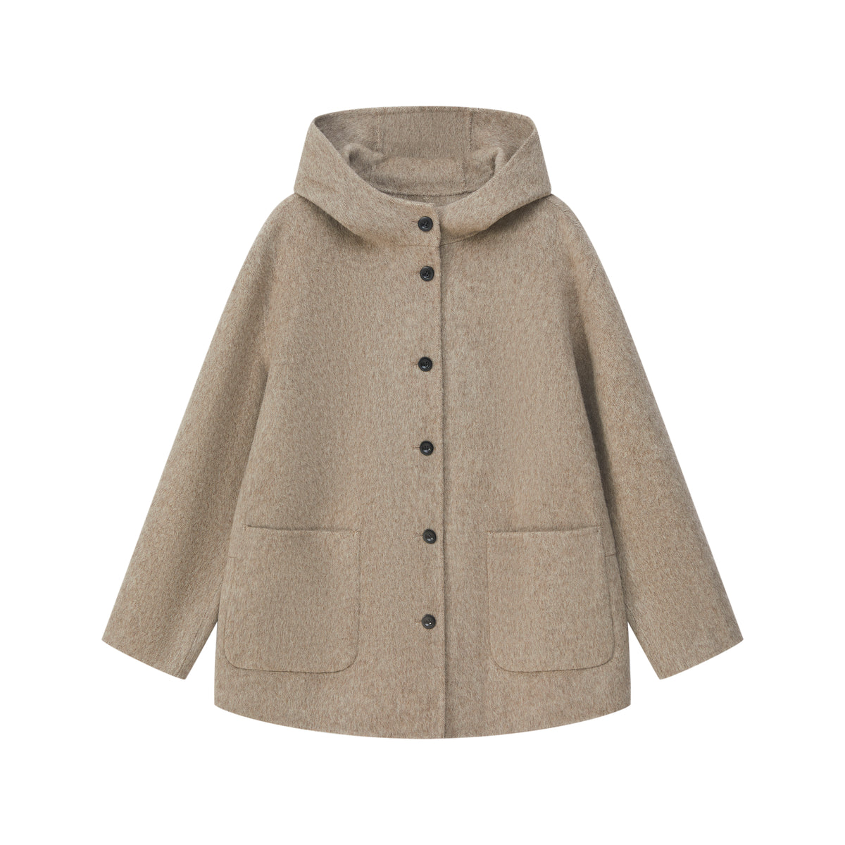 Wolljacke mit Kapuze in Taupe meliert